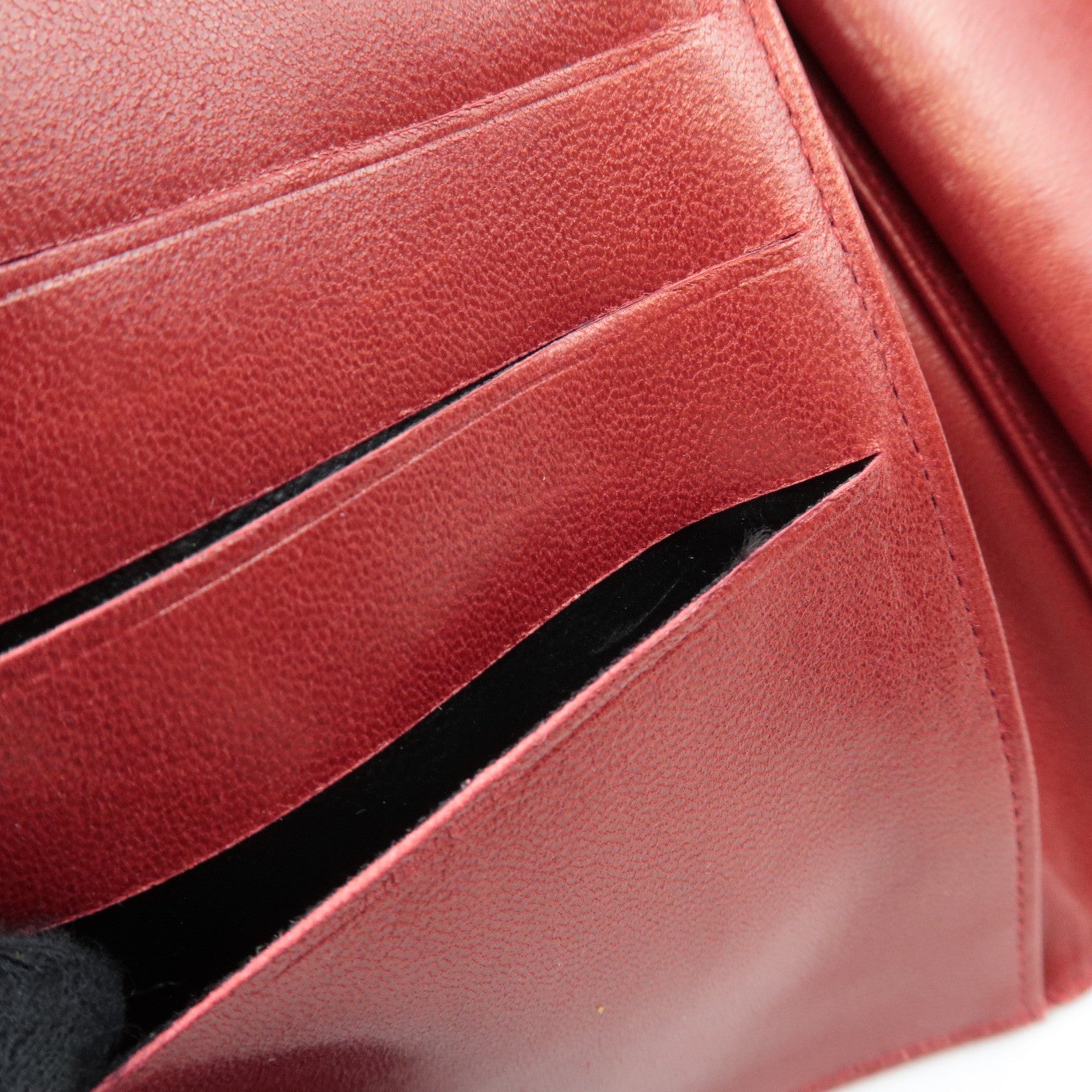 CHANEL Coco Mark Bifold Long Wallet Lambskin Red 3073532