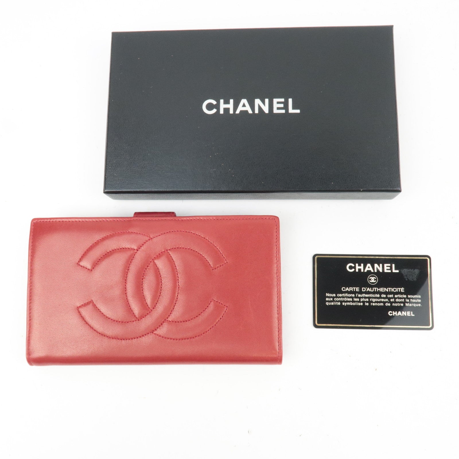 CHANEL Coco Mark Bifold Long Wallet Lambskin Red 3073532