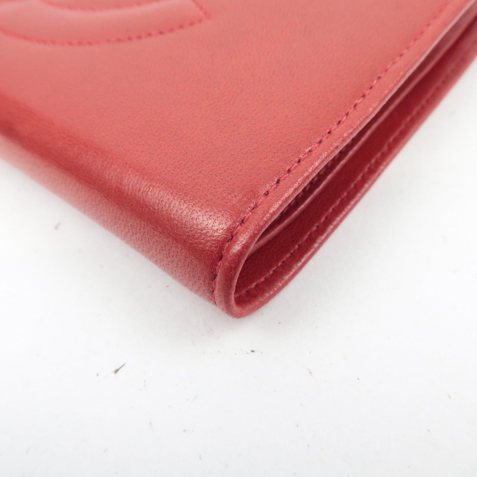 CHANEL Coco Mark Bifold Long Wallet Lambskin Red 3073532