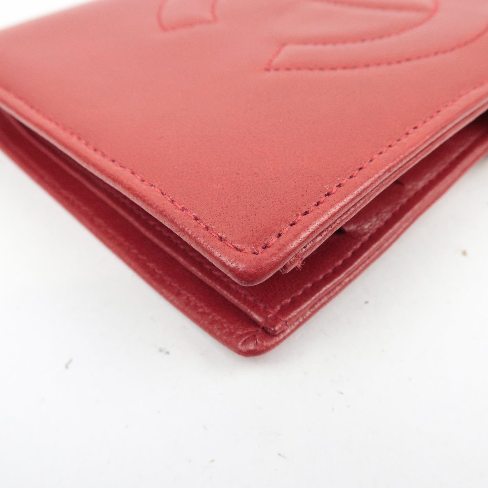 CHANEL Coco Mark Bifold Long Wallet Lambskin Red 3073532