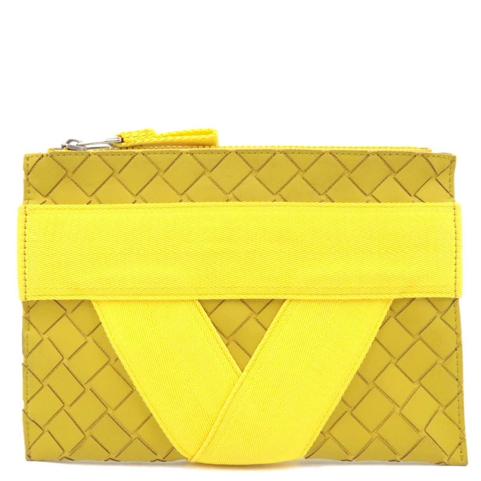 BOTTEGA VENETA Intrecciato Flat Clutch Rubber Canvas Yellow86316
