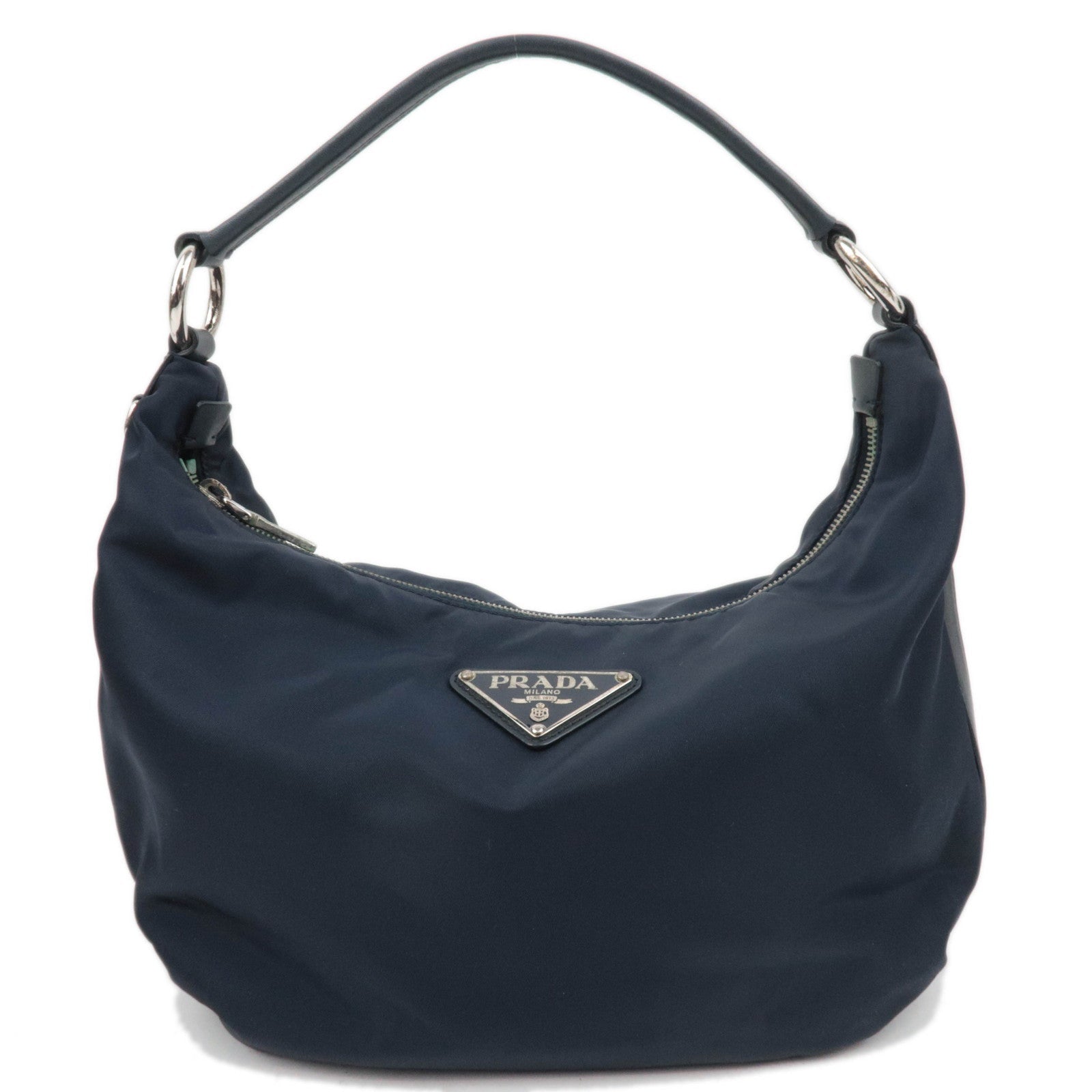 PRADA Hobo Nylon Leather Shoulder Bag Navy BR329186319