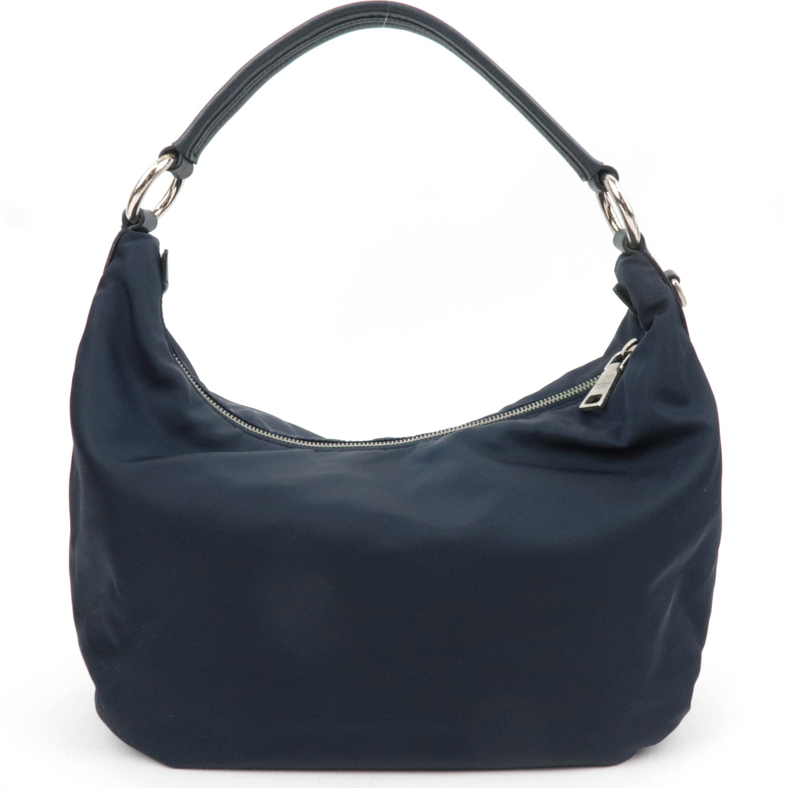 PRADA Hobo Nylon Leather Shoulder Bag Navy BR3291