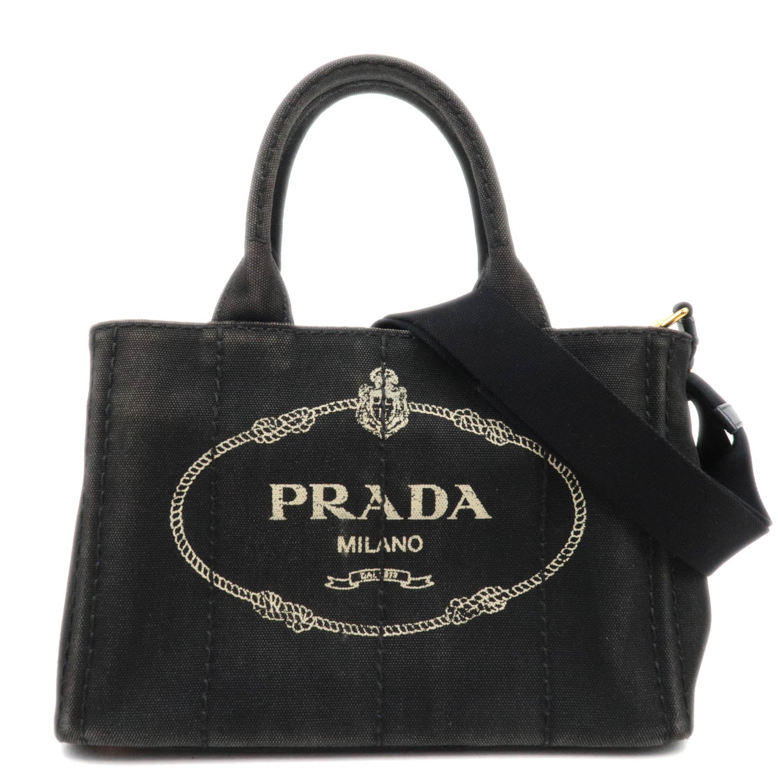 PRADA Canapa Mini Canvas 2Way Tote Bag Black 1BG43986335