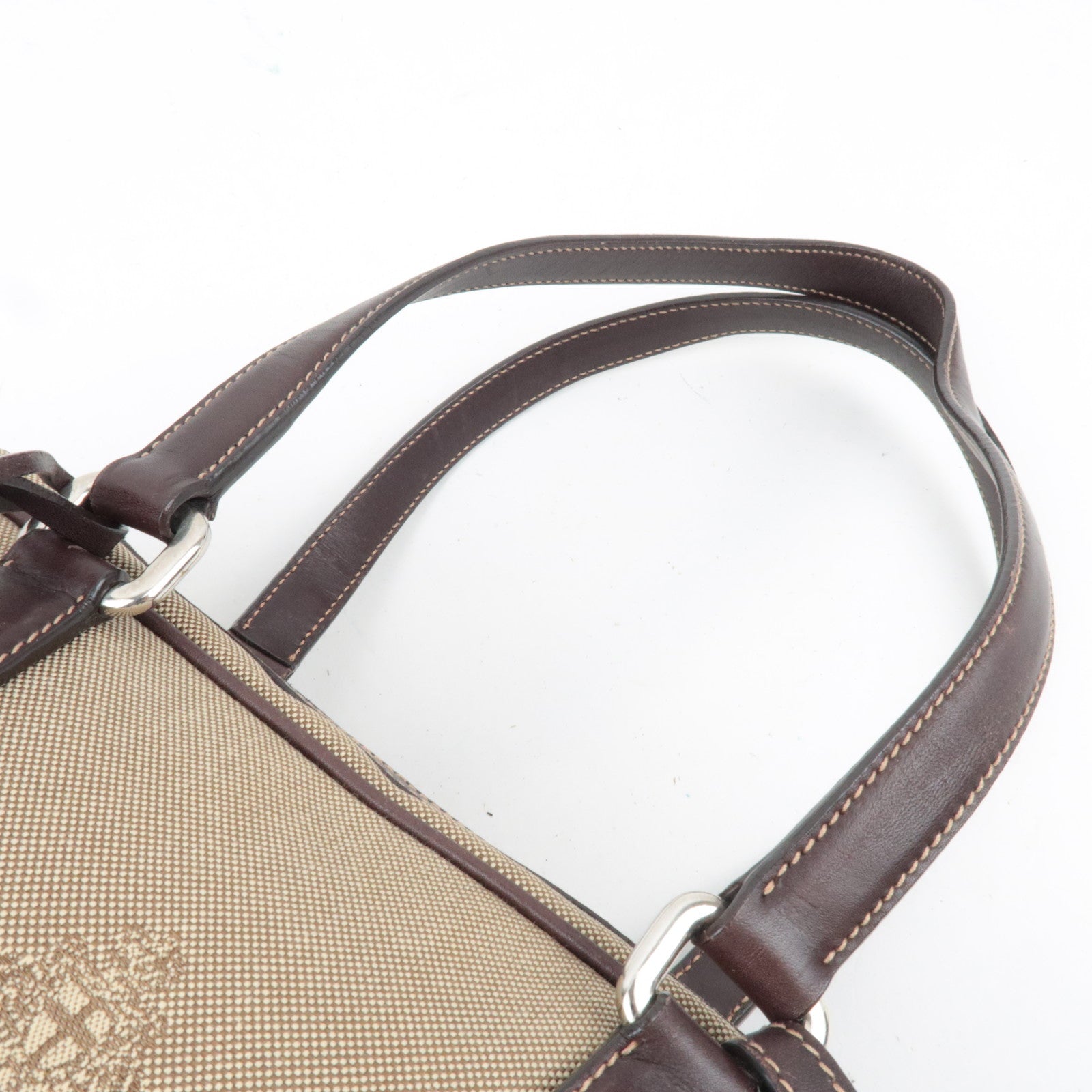 PRADA Logo Jacquard Leather Shoulder Bag Beige