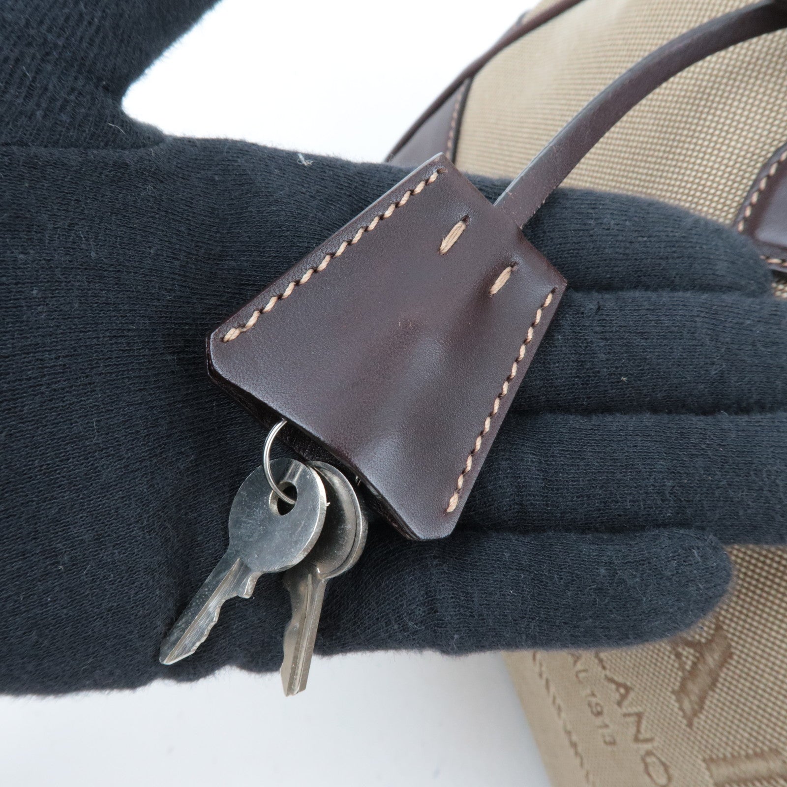 PRADA Logo Jacquard Leather Shoulder Bag Beige