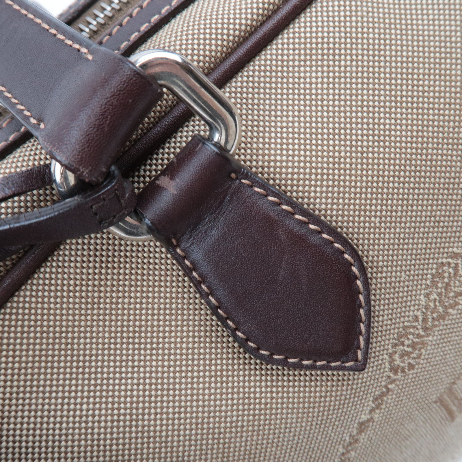 PRADA Logo Jacquard Leather Shoulder Bag Beige