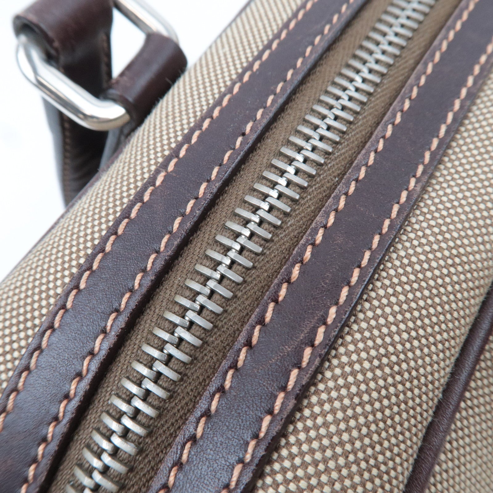 PRADA Logo Jacquard Leather Shoulder Bag Beige