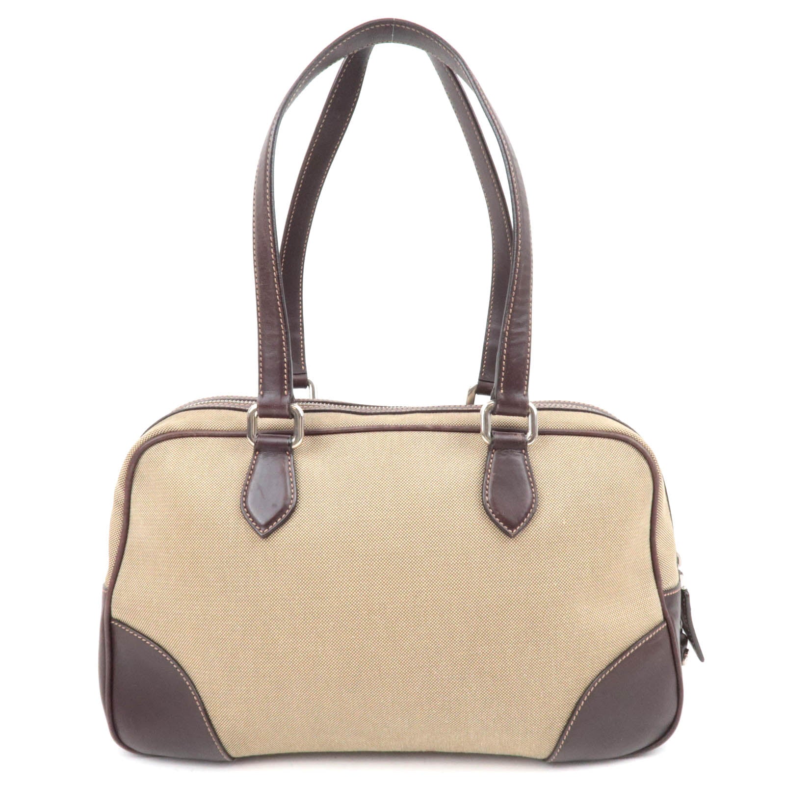 PRADA Logo Jacquard Leather Shoulder Bag Beige