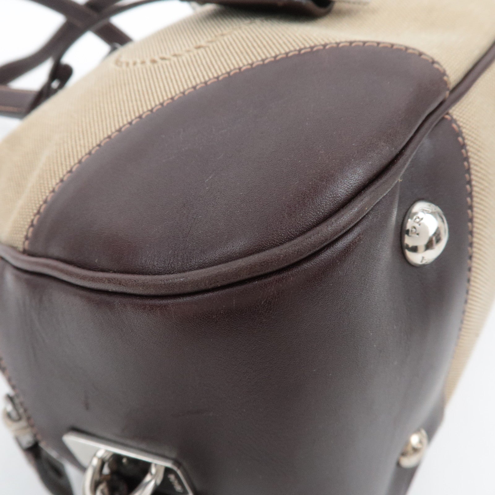 PRADA Logo Jacquard Leather Shoulder Bag Beige