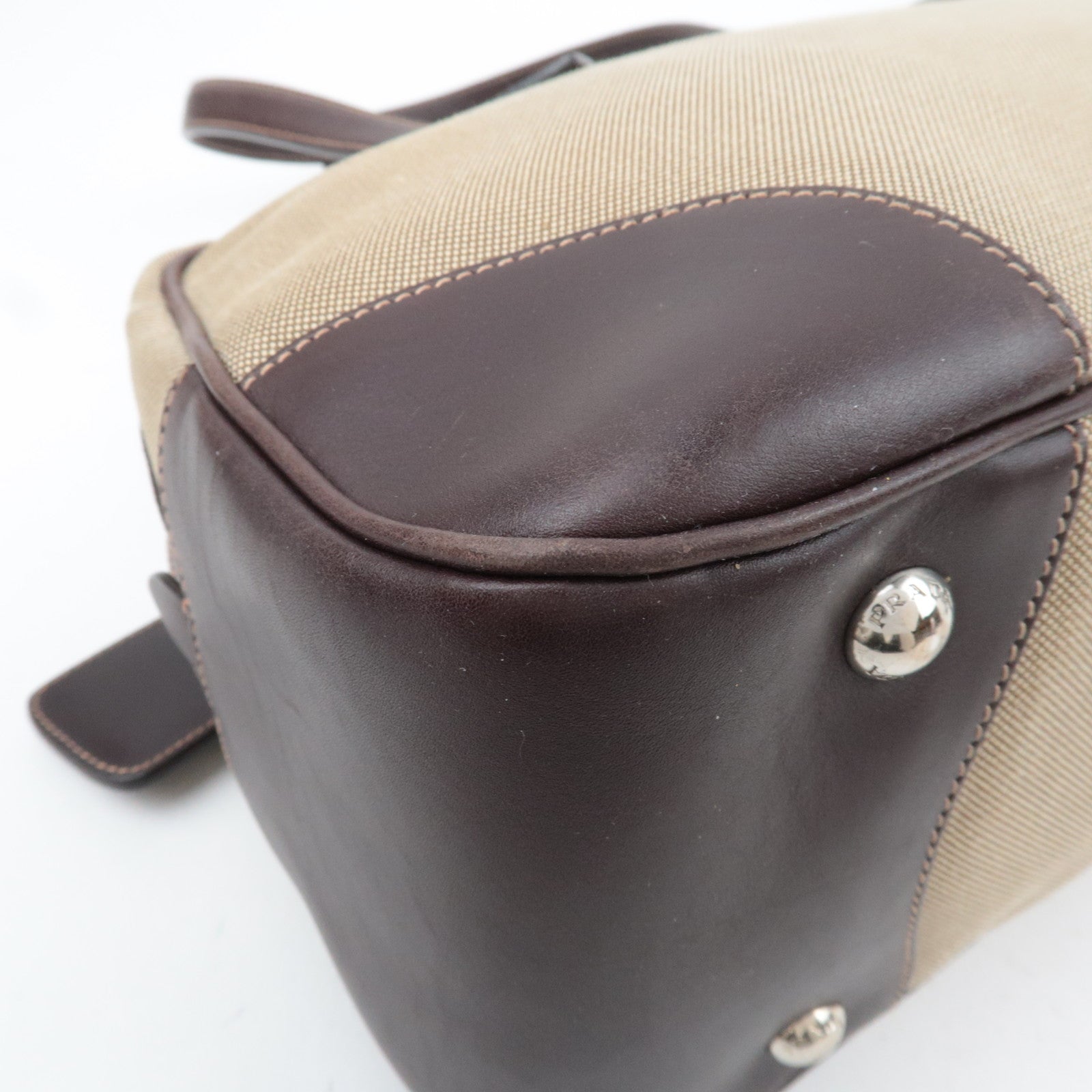 PRADA Logo Jacquard Leather Shoulder Bag Beige