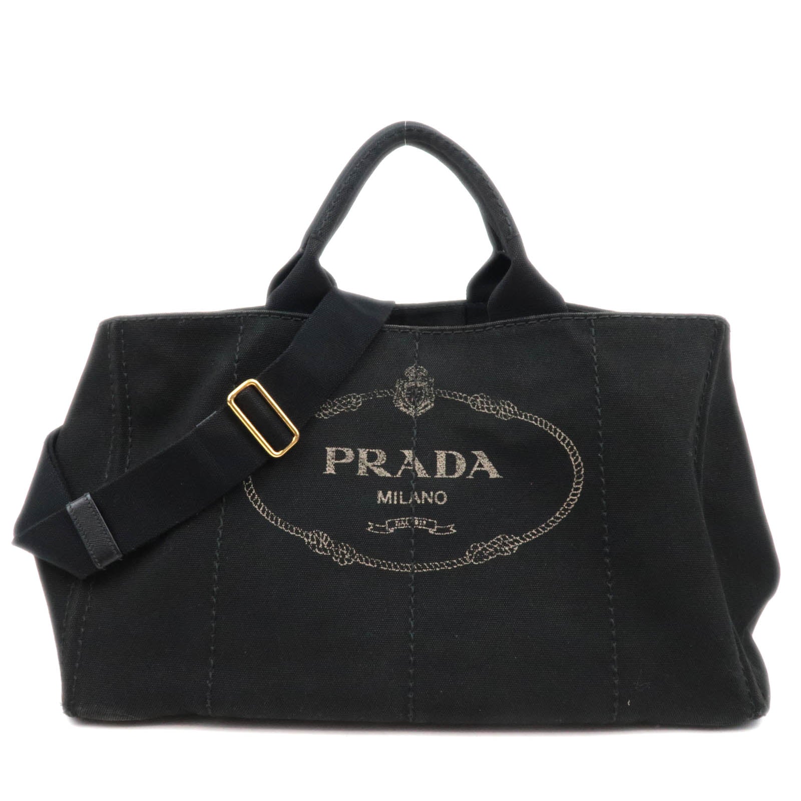 PRADA Canapa Large Canvas 2Way Tote Bag Black86339