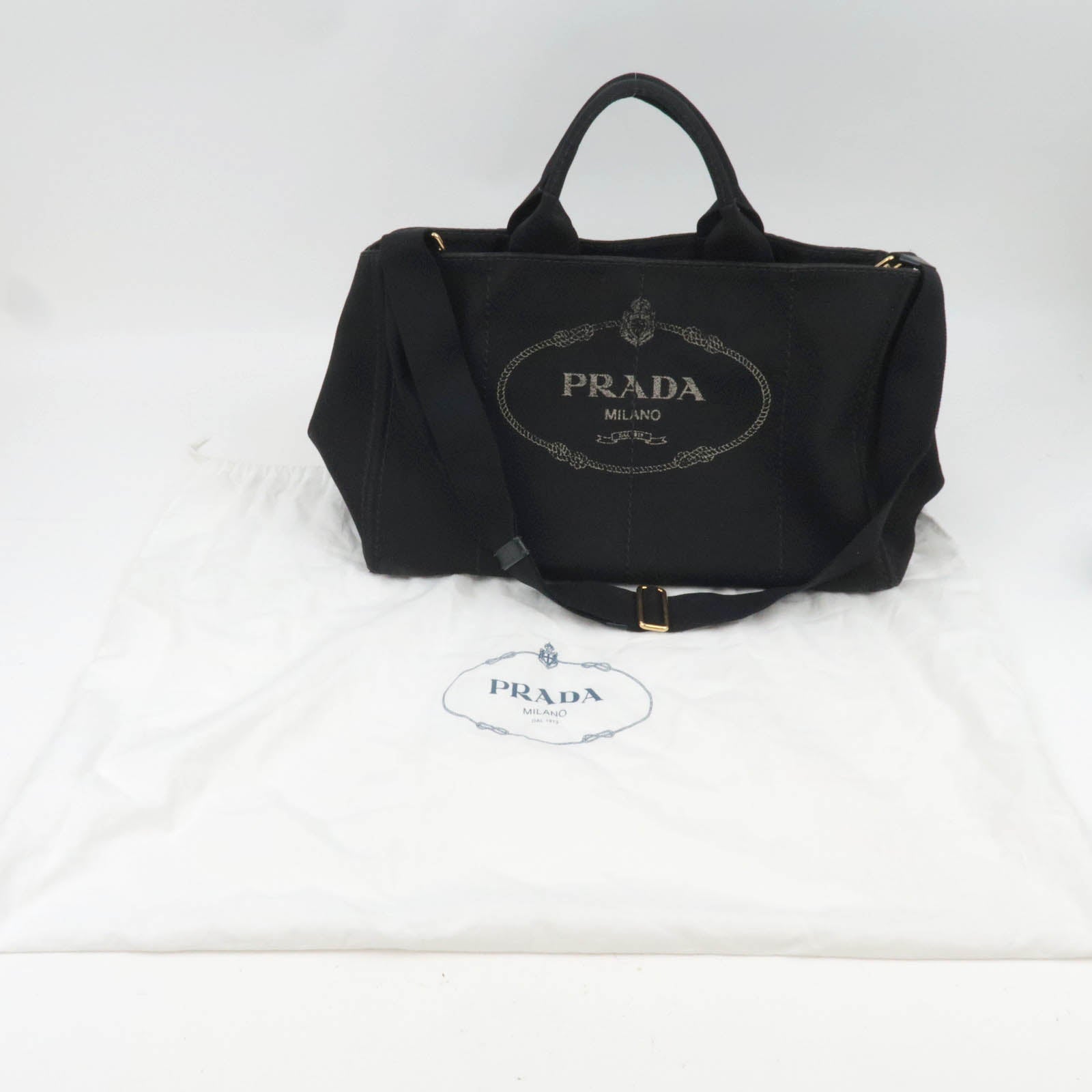 PRADA Canapa Large Canvas 2Way Tote Bag Black