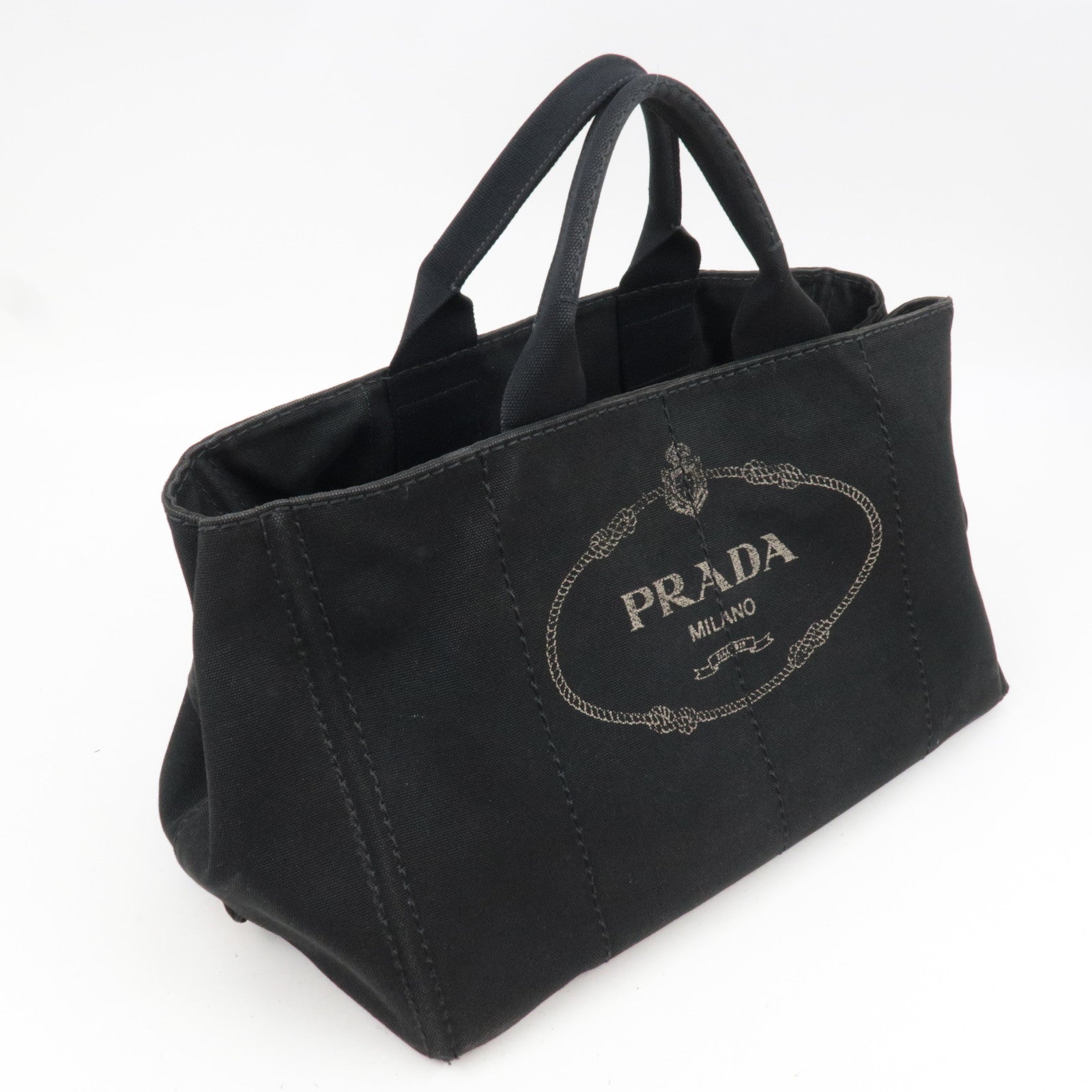 PRADA Canapa Large Canvas 2Way Tote Bag Black