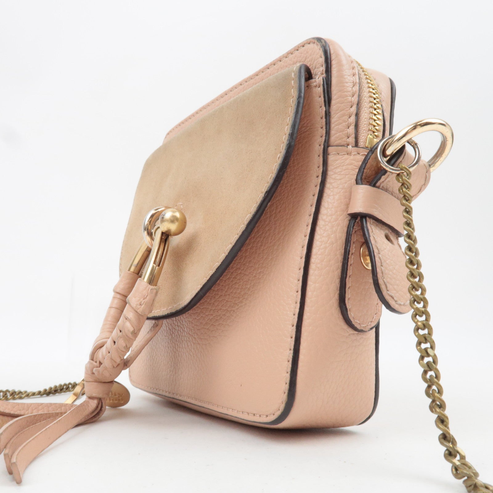 Chloe SEE BY CHLOE Suede Leather Chain Shoulder Bag Pink