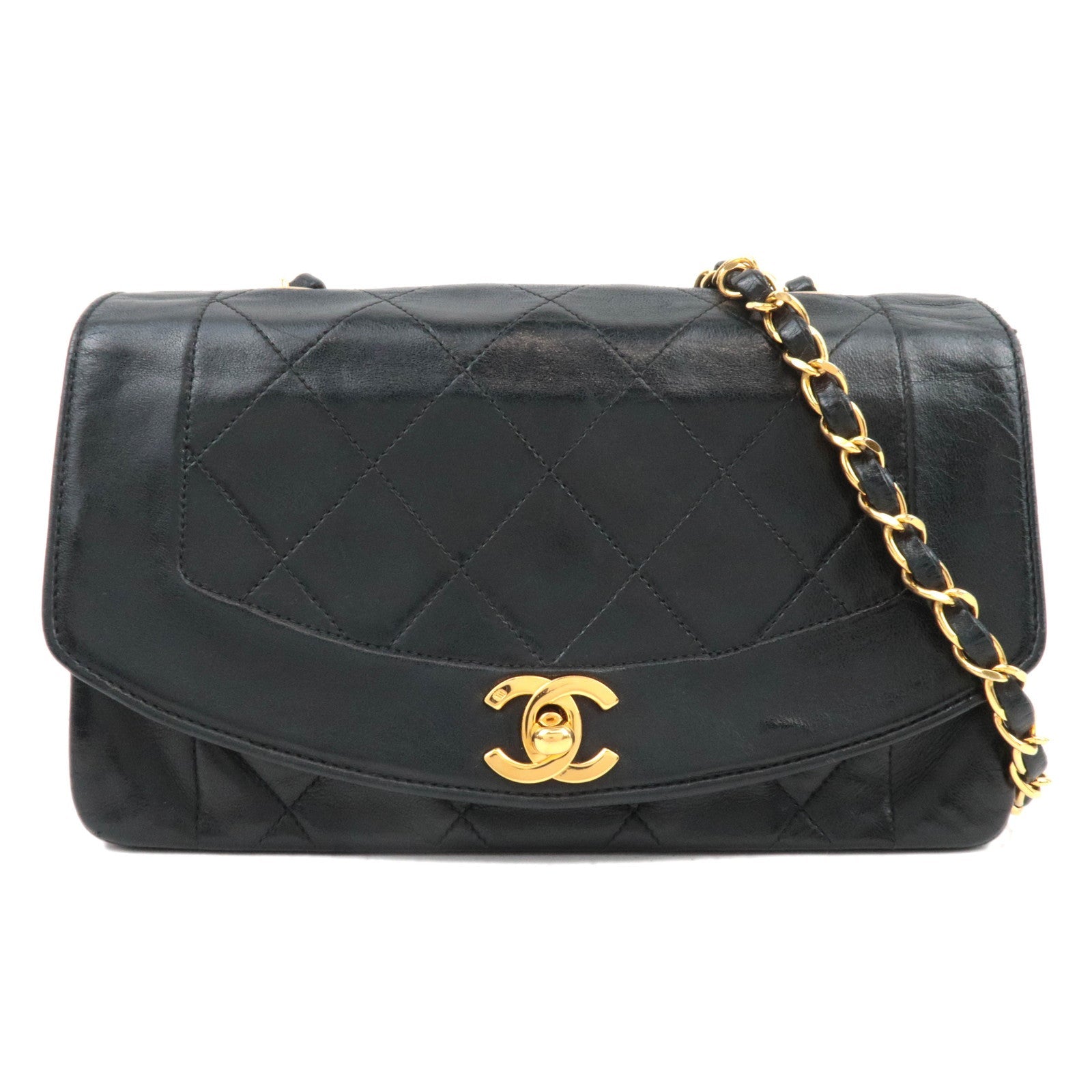 CHANEL Diana Matelasse 23 Chain Shoulder Bag Lambskin Black 203345586353