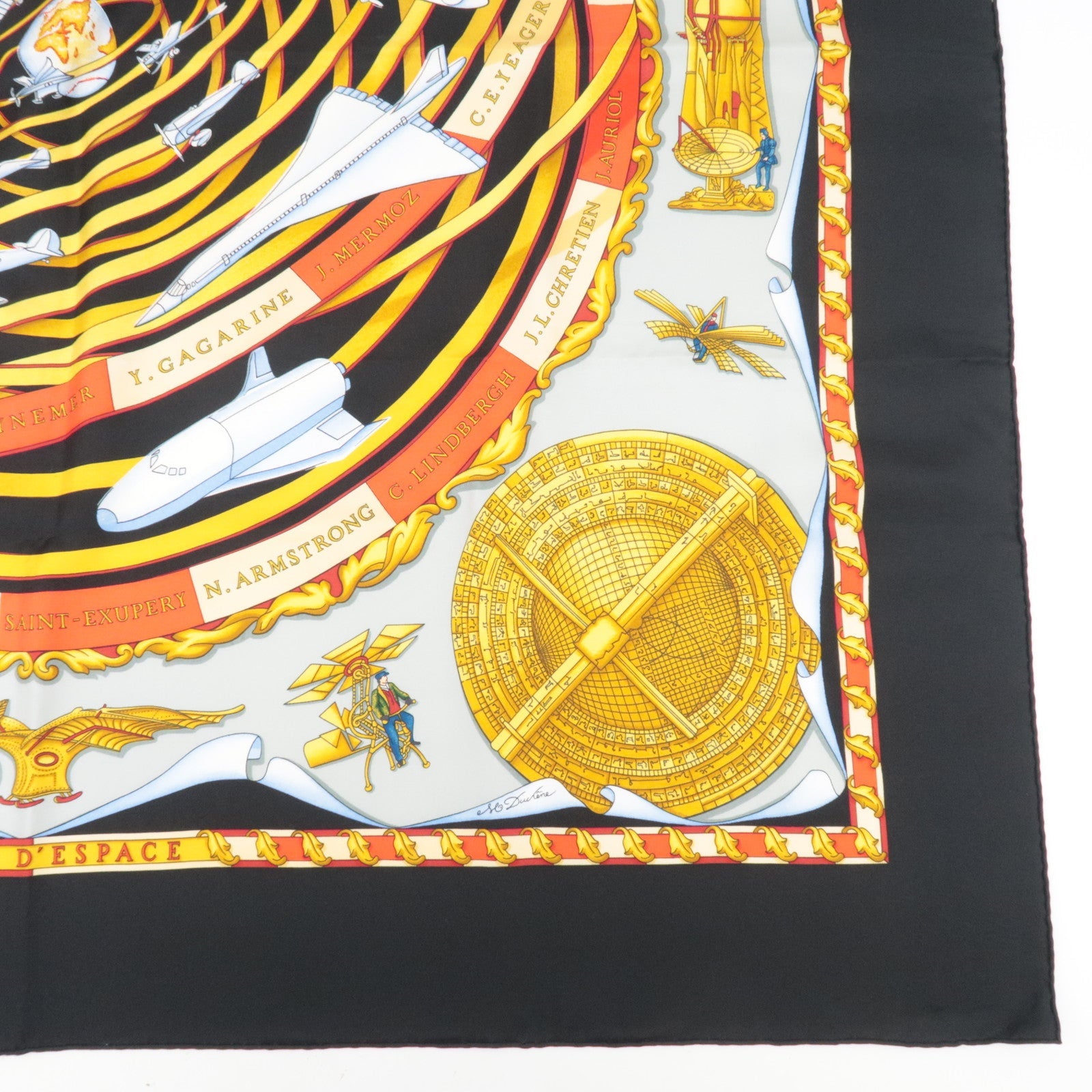 HERMES Carre 90 Scarf REVES D`ESPACE 100% Silk Black