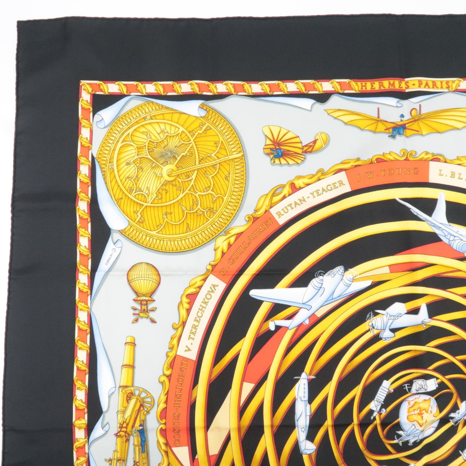 HERMES Carre 90 Scarf REVES D`ESPACE 100% Silk Black