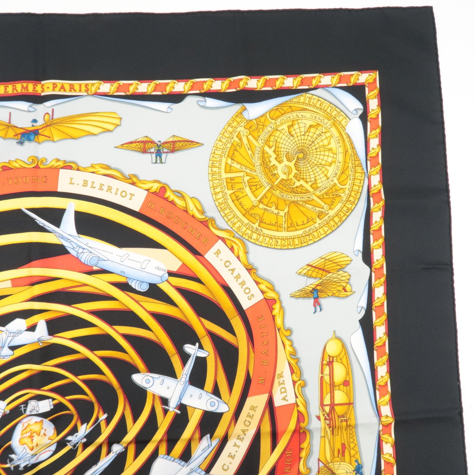 HERMES Carre 90 Scarf REVES D`ESPACE 100% Silk Black