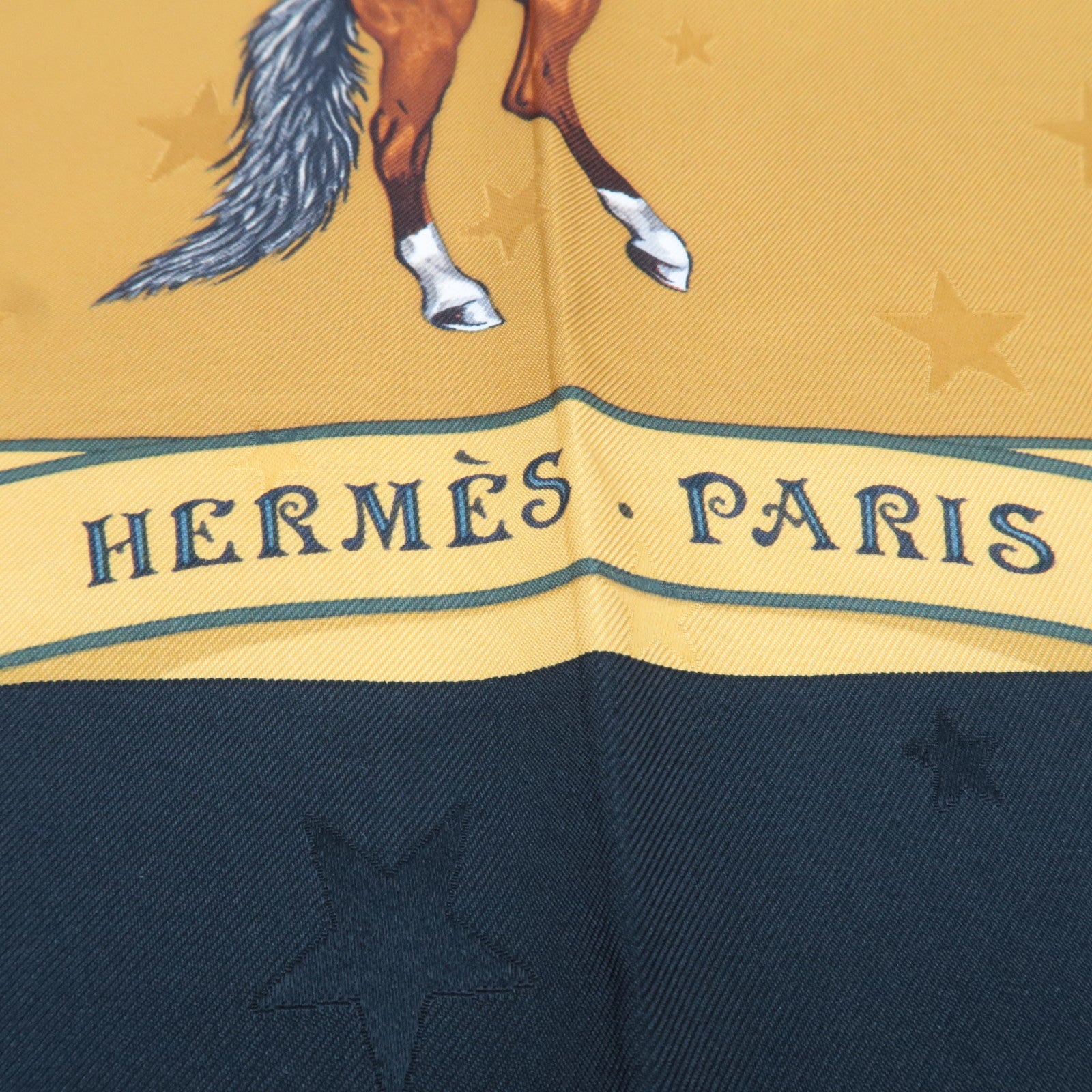 HERMES Carre 90 Scarf EN PISTE 100% Silk Gold