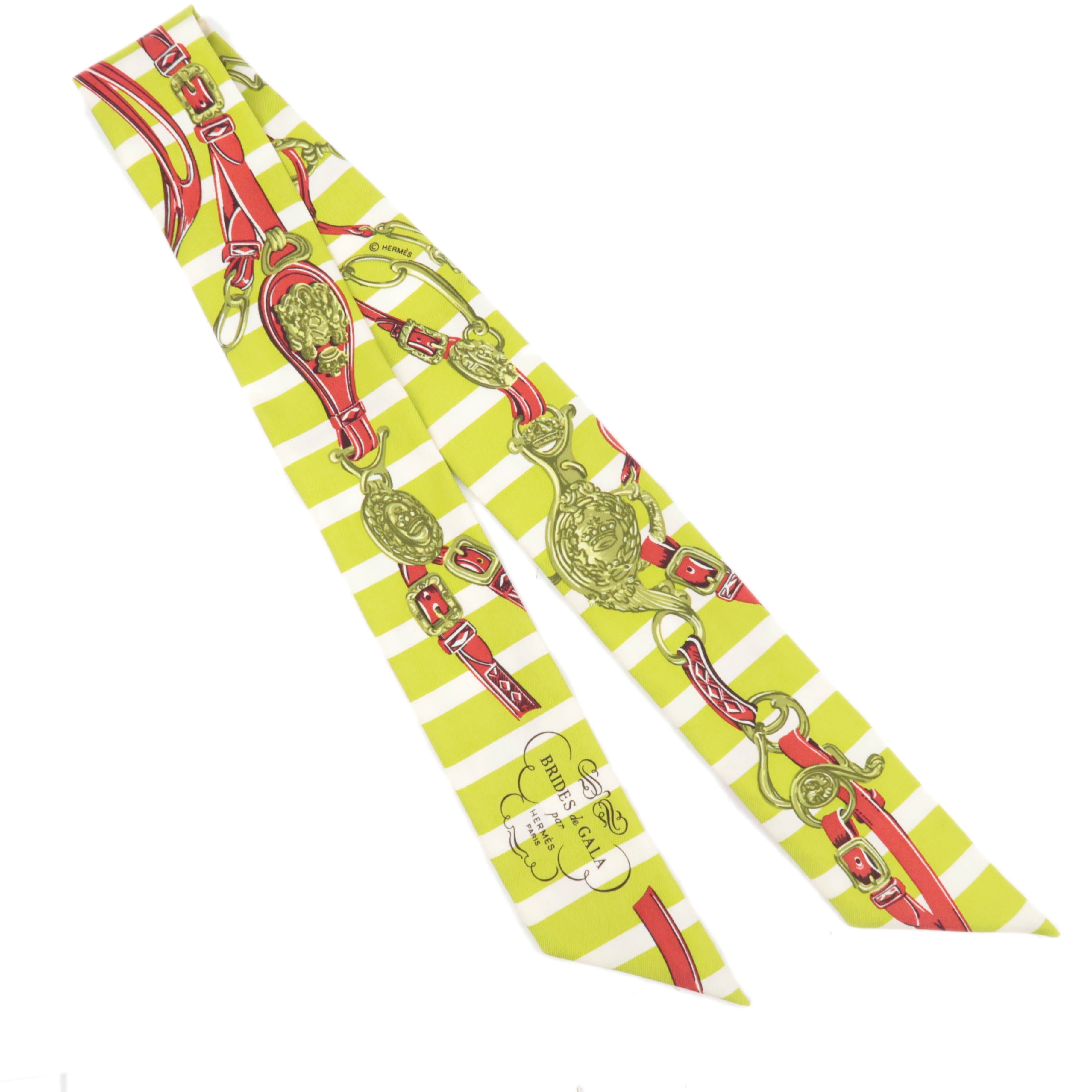 HERMES Twilly Scarf BRIDES de GALA 100% Silk Light Green86378