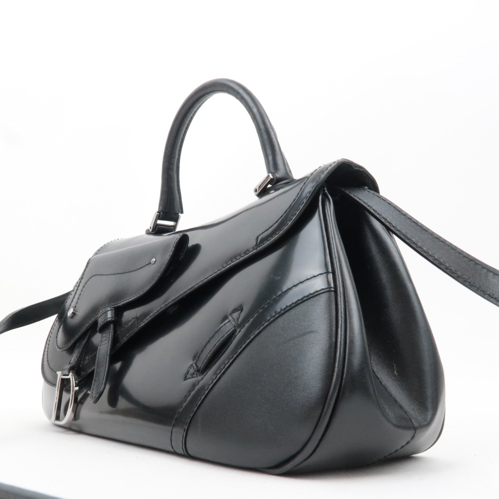 Christian Dior Saddle 2Way Bag Patent Leather Black