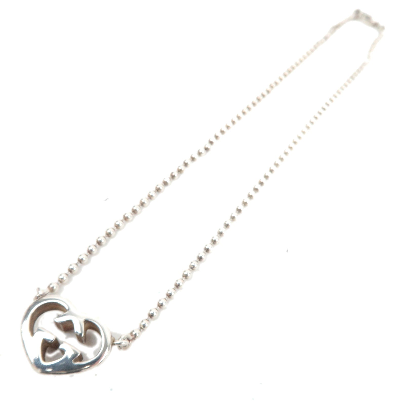 GUCCI Love Brit Interlocking G Heart Ball Chain Necklace Silver 92586426