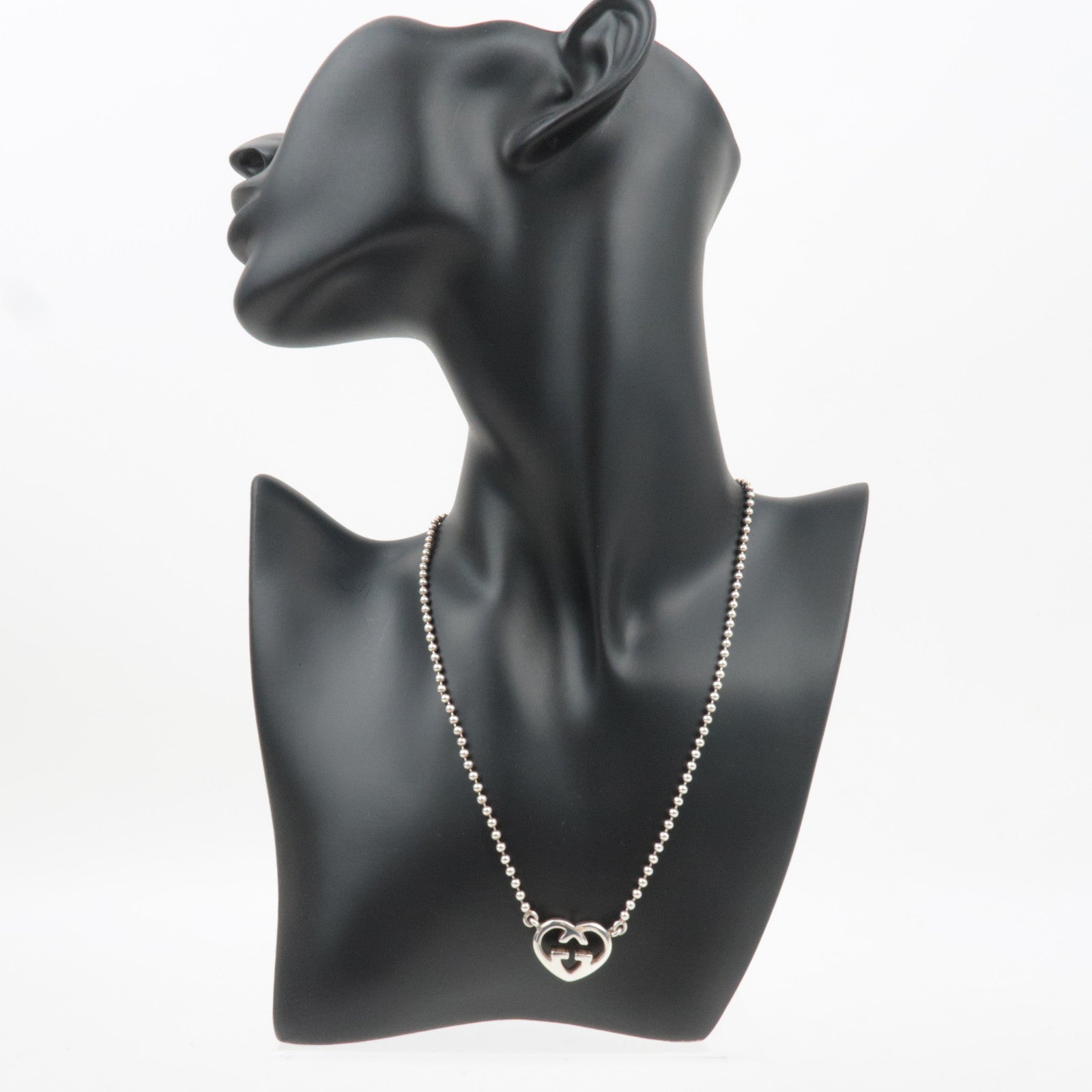 GUCCI Love Brit Interlocking G Heart Ball Chain Necklace Silver 925