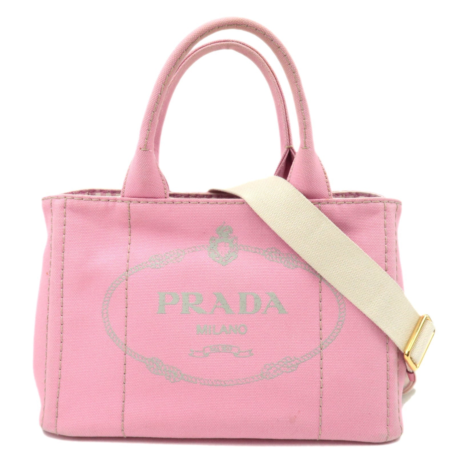 PRADA Canapa Mini 2Way Canvas Tote Bag Pink 1BG43986473