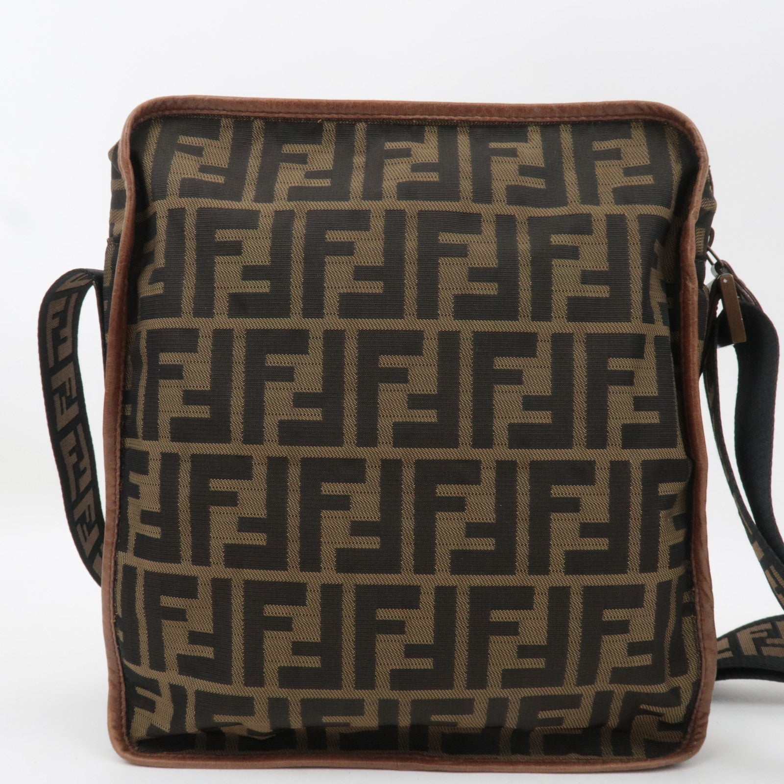 FENDI Zucca Shoulder Bag Canvas Leather Khaki Black Brown 7VA152