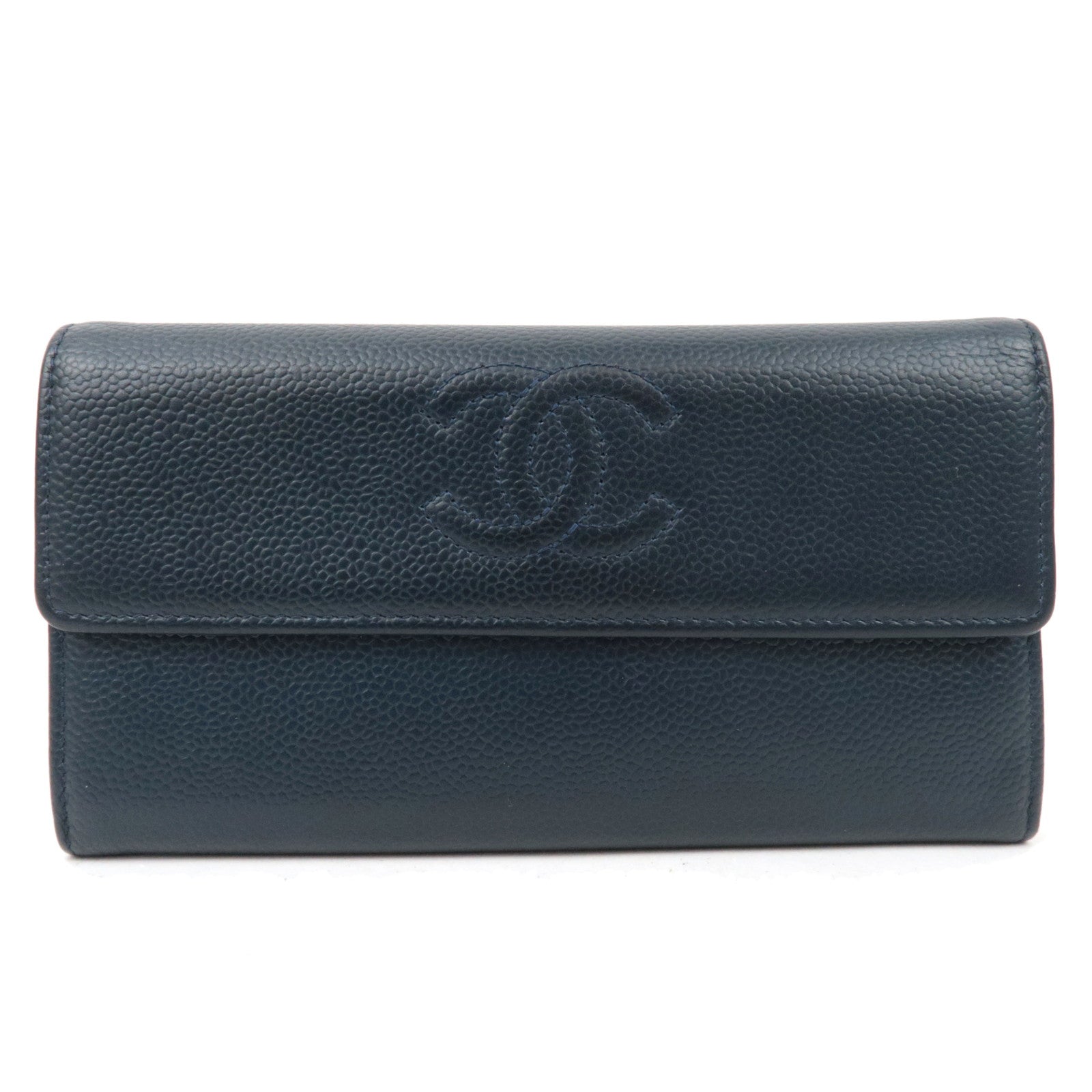 CHANEL Timeless CC Bifold Caviarskin Long Wallet Navy86489