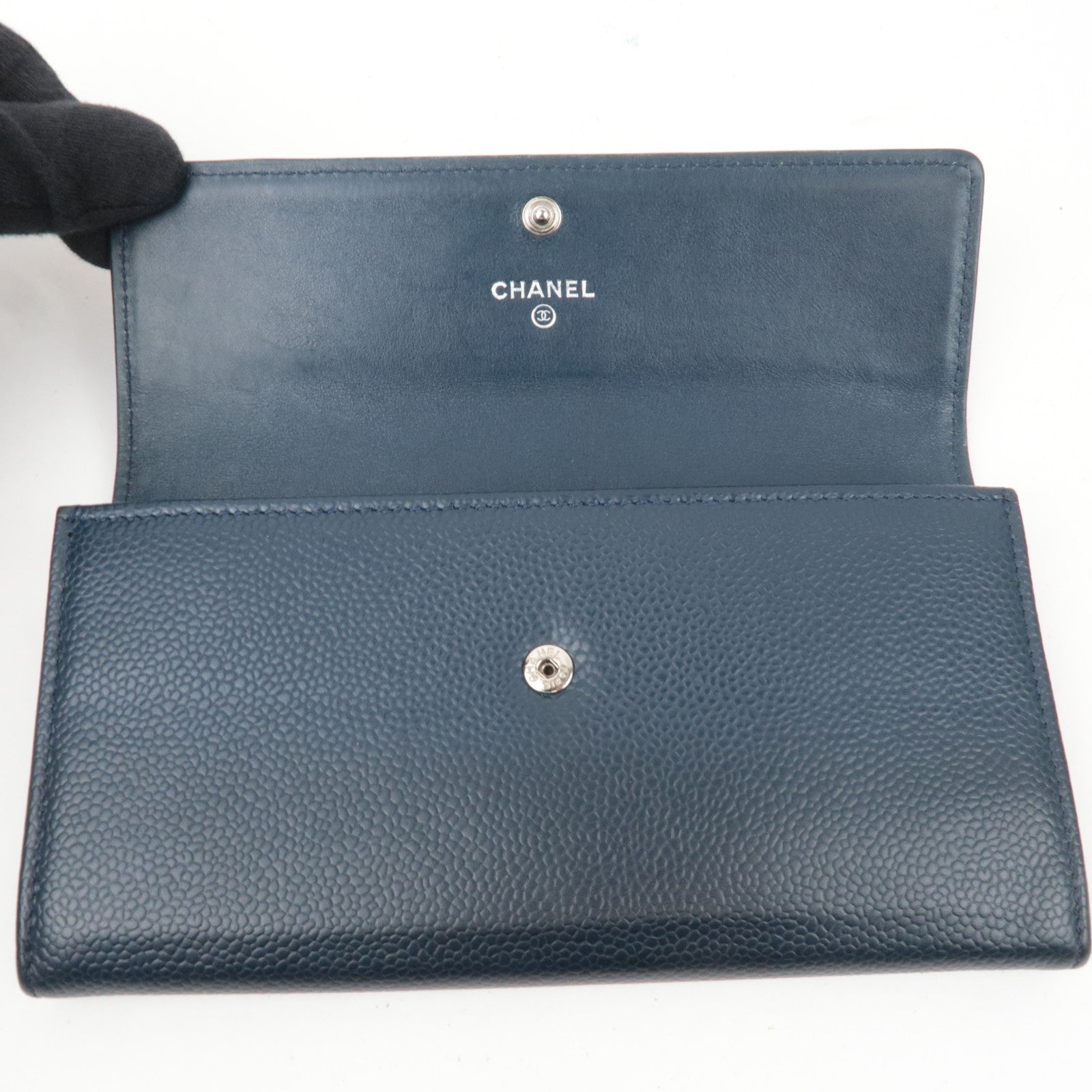 CHANEL Timeless CC Bifold Caviarskin Long Wallet Navy