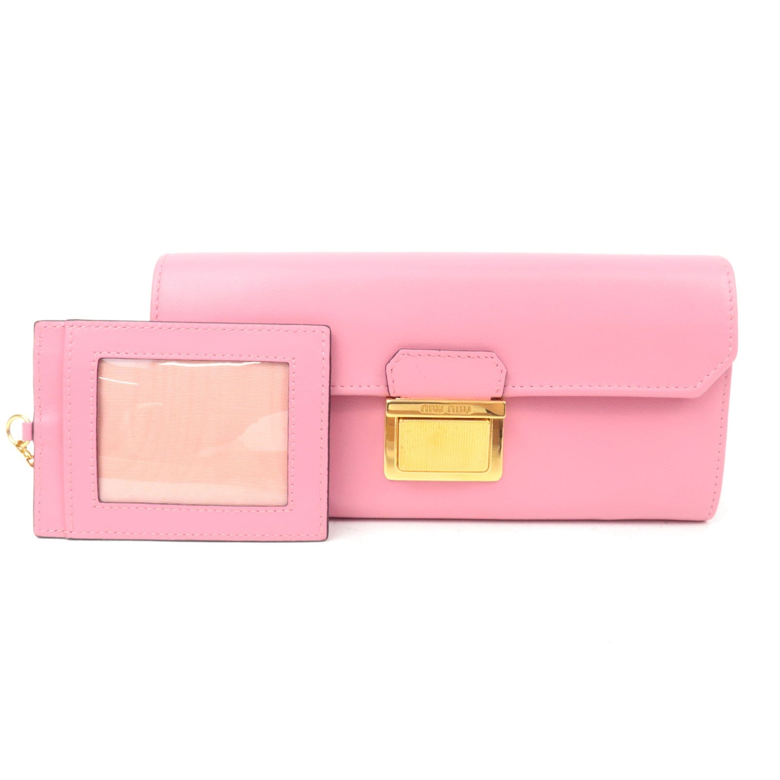 MIU MIU Bifold Leather Long Wallet Pink 5M137986502