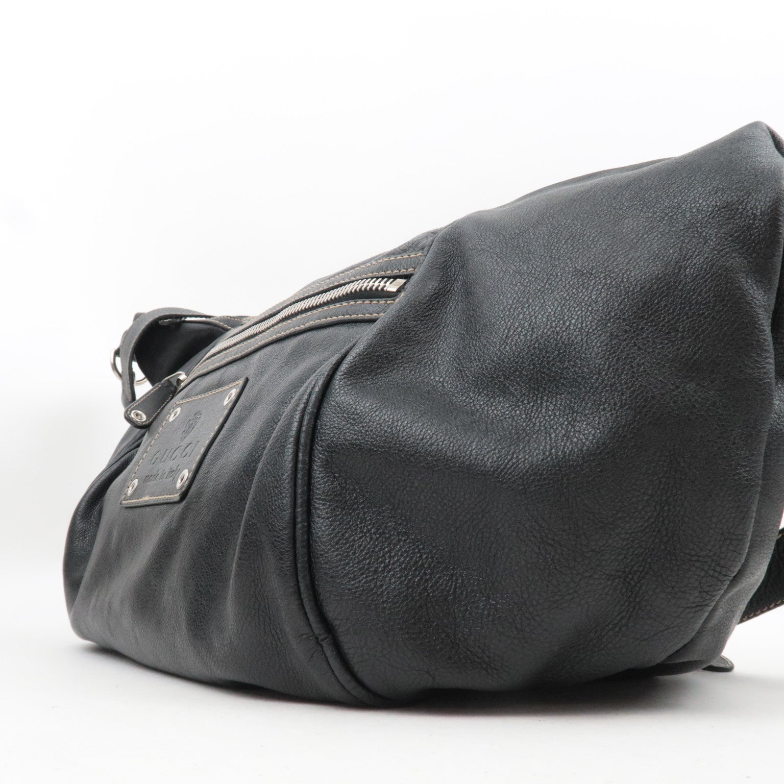 GUCCI Box Logo Leather Shoulder Bag Black 223336