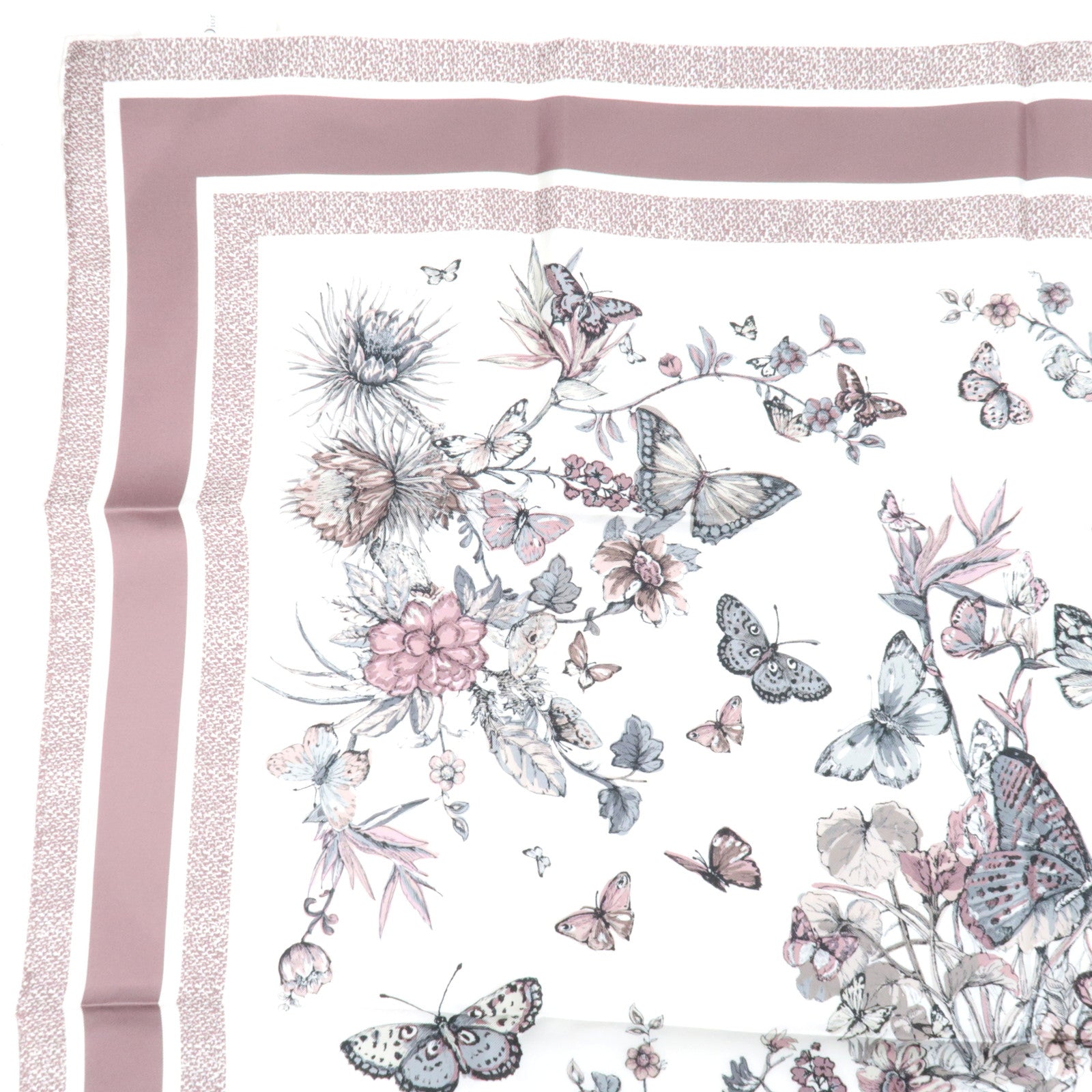 Christian Dior Scarf Butterfly Print 100% Silk White Pink