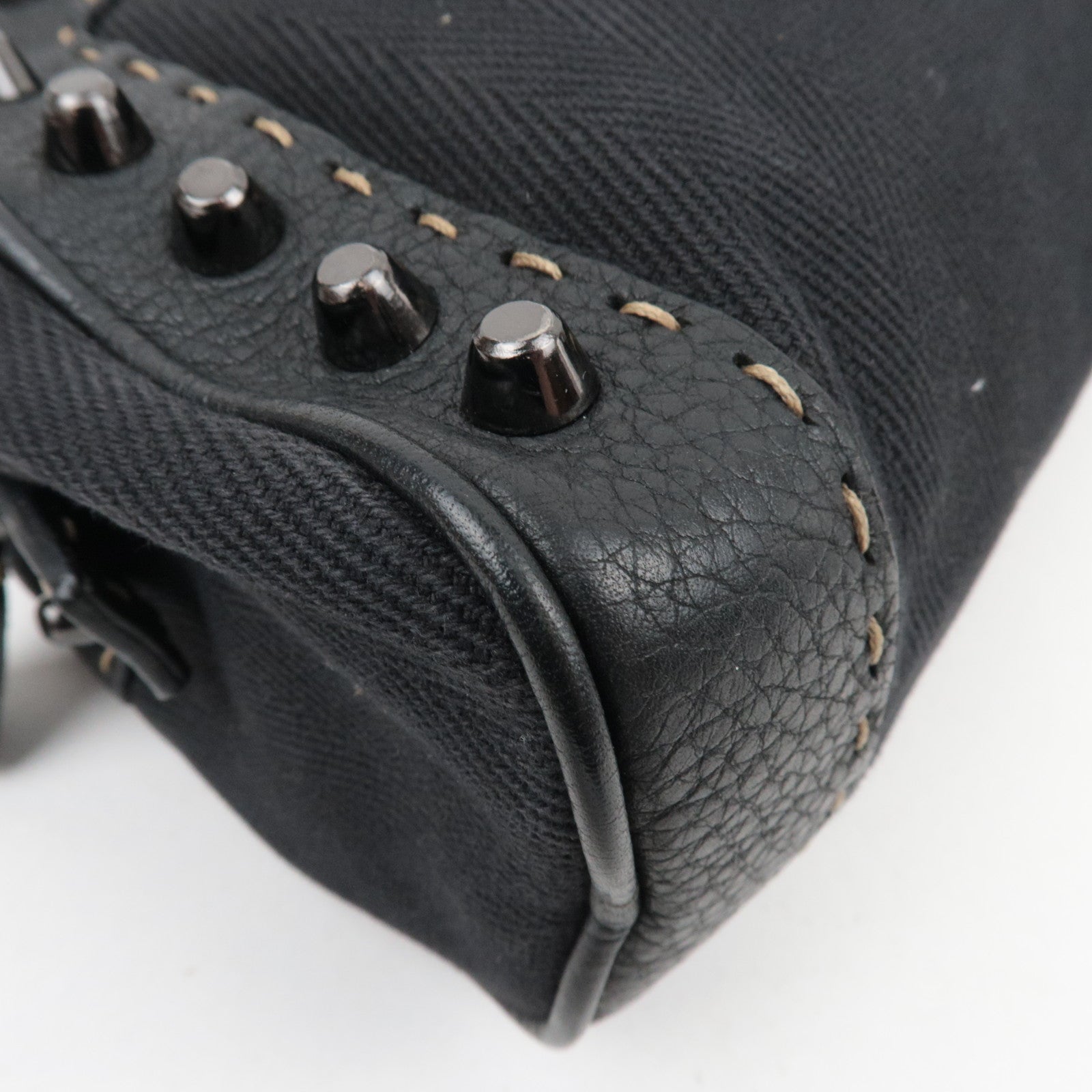 FENDI Selleria Canvas Leather East West Handbag Black 8BL006