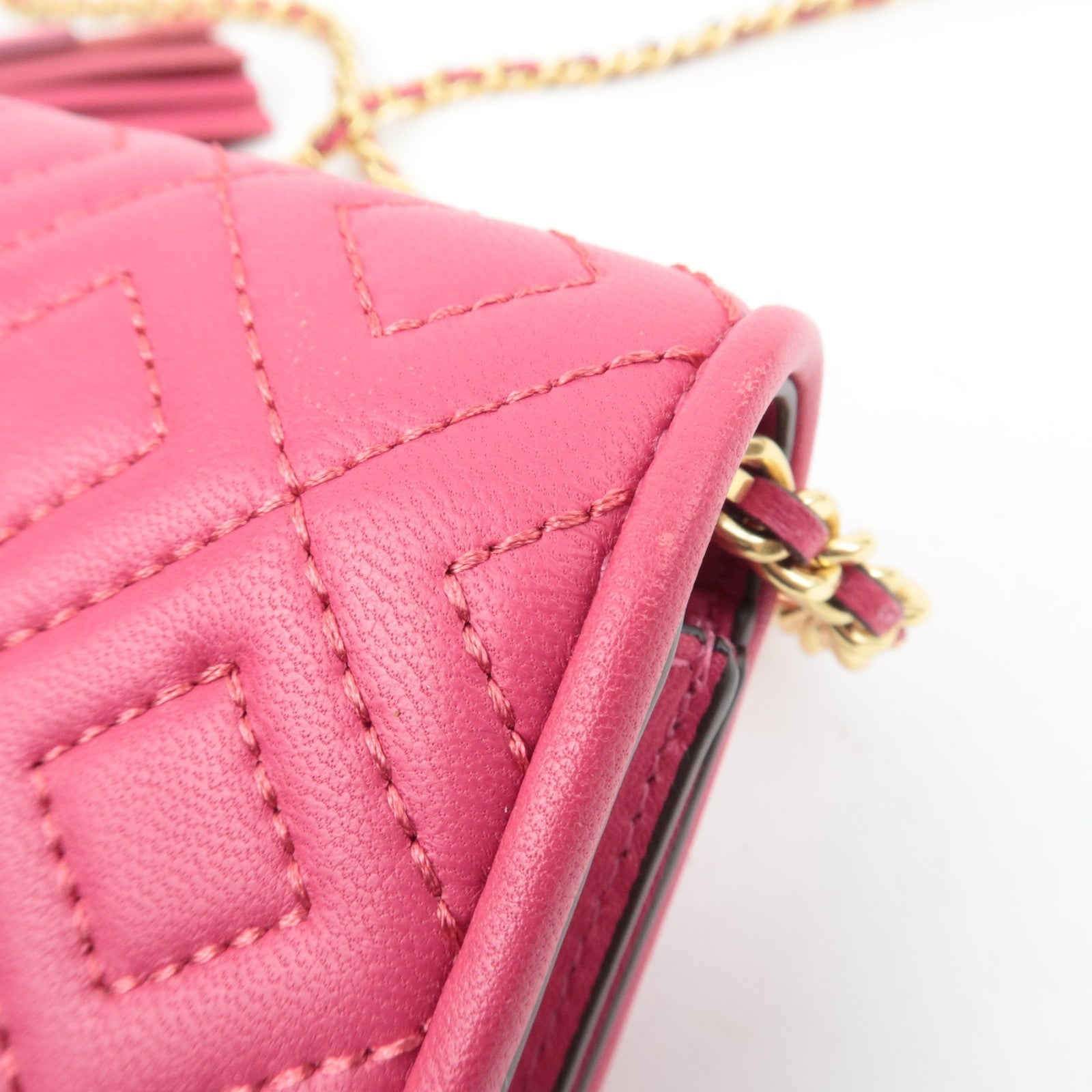 TORY BURCH Fleming Quilted Leather Chain Wallet Purse WOC Pink