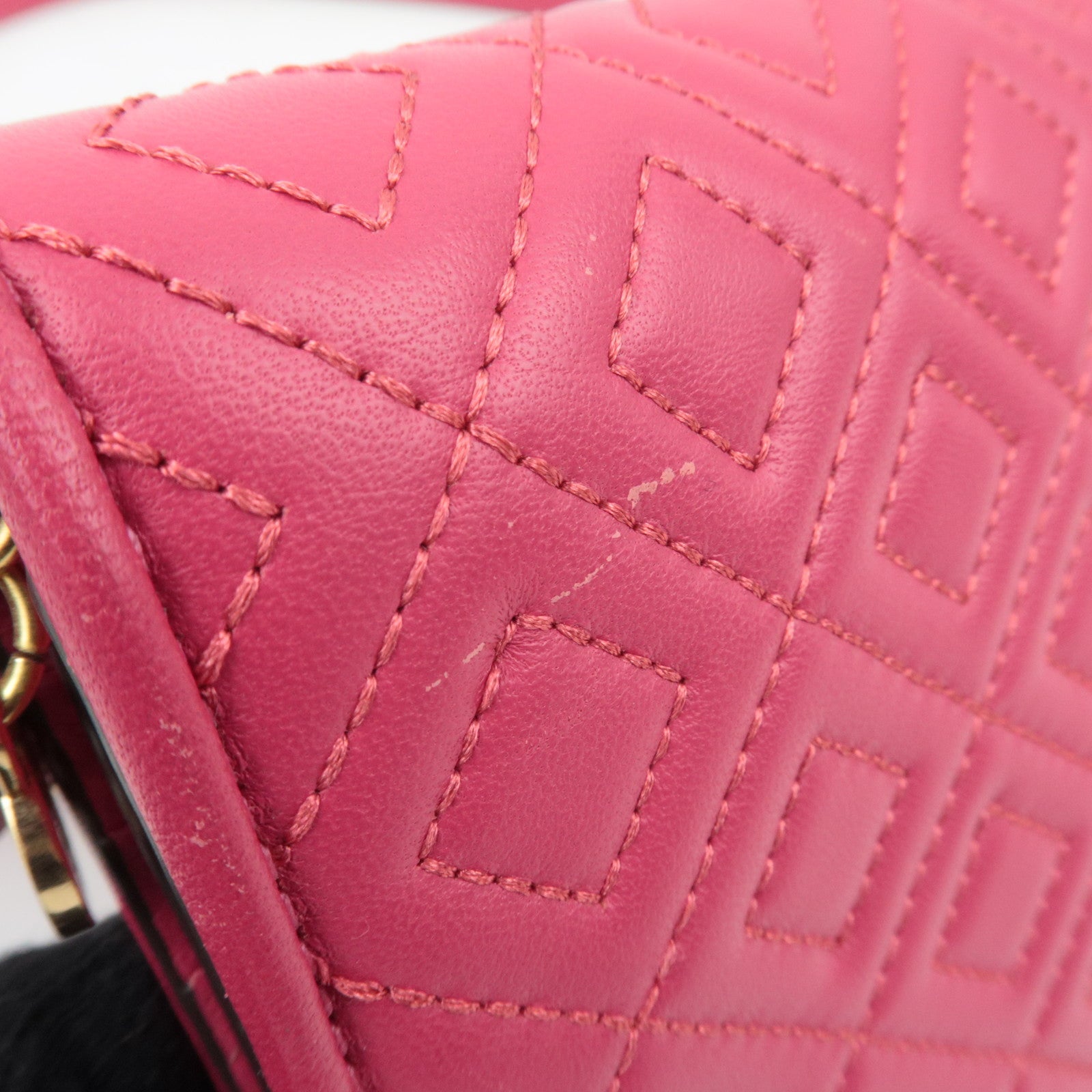 TORY BURCH Fleming Quilted Leather Chain Wallet Purse WOC Pink