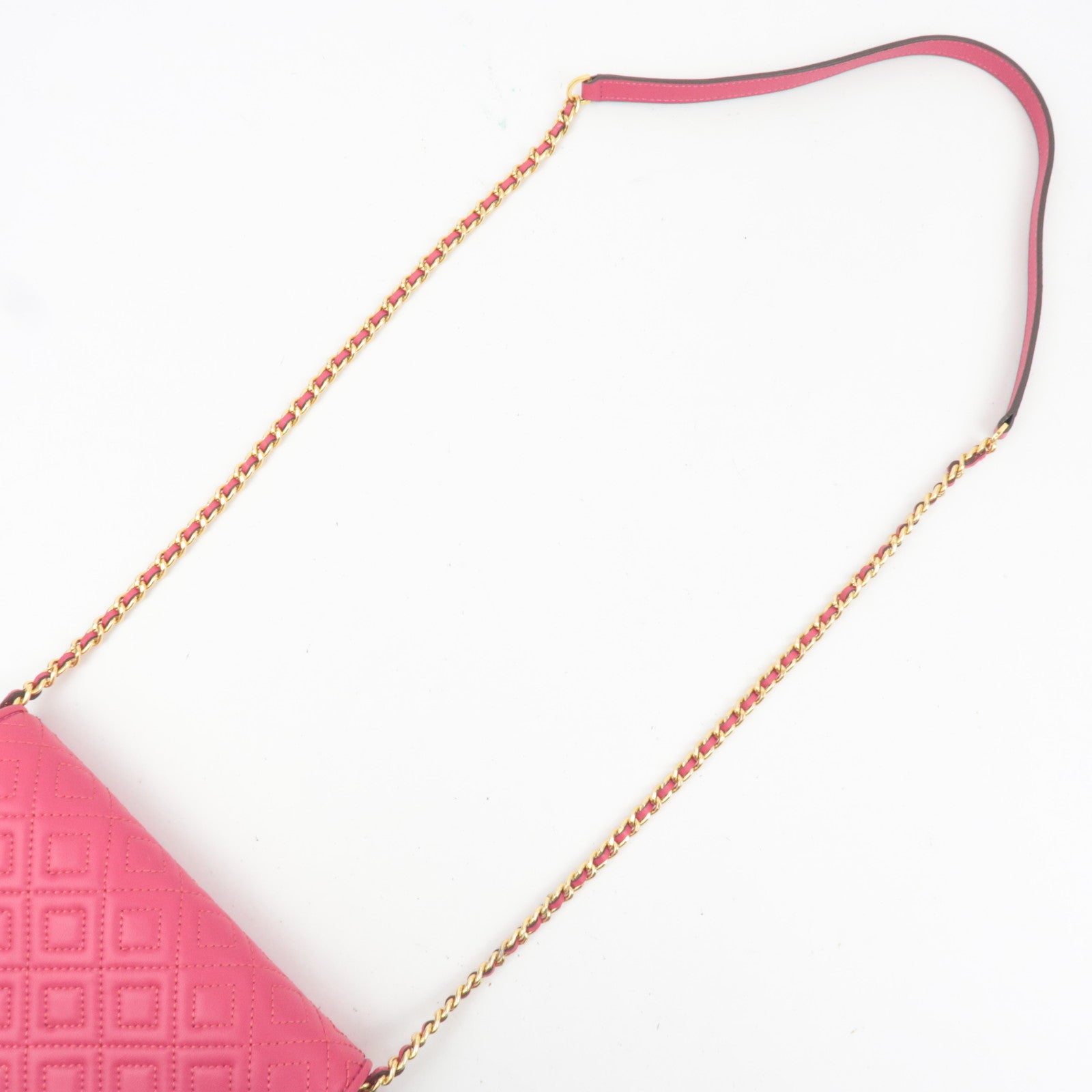 TORY BURCH Fleming Quilted Leather Chain Wallet Purse WOC Pink