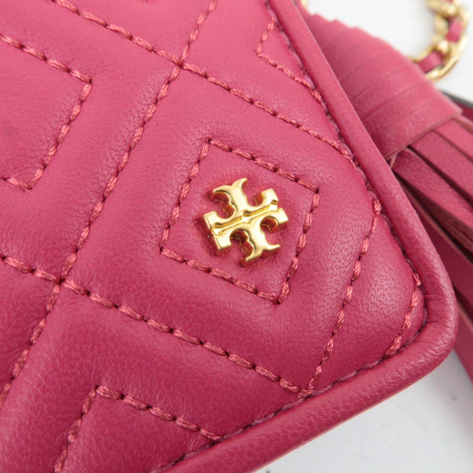 TORY BURCH Fleming Quilted Leather Chain Wallet Purse WOC Pink
