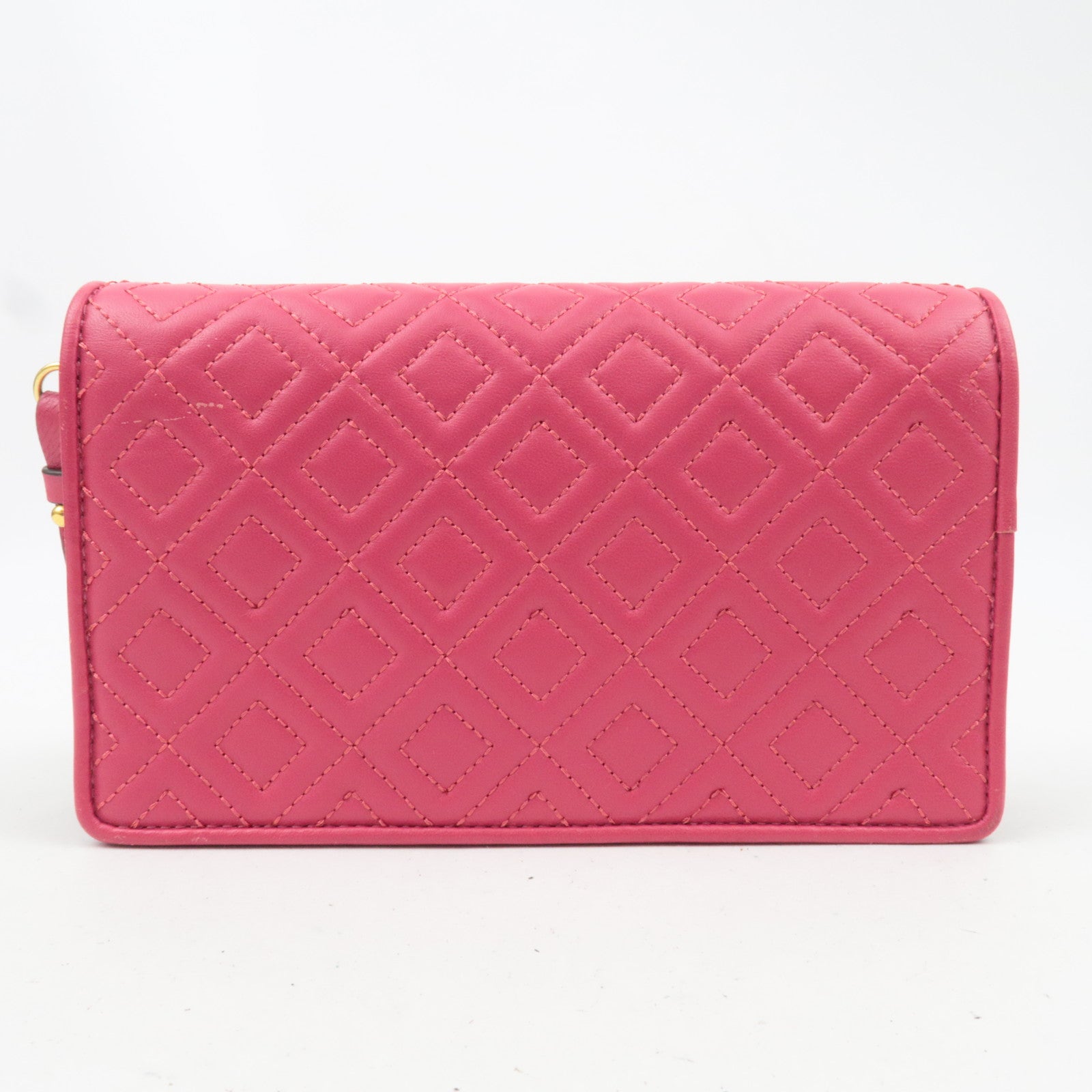 TORY BURCH Fleming Quilted Leather Chain Wallet Purse WOC Pink