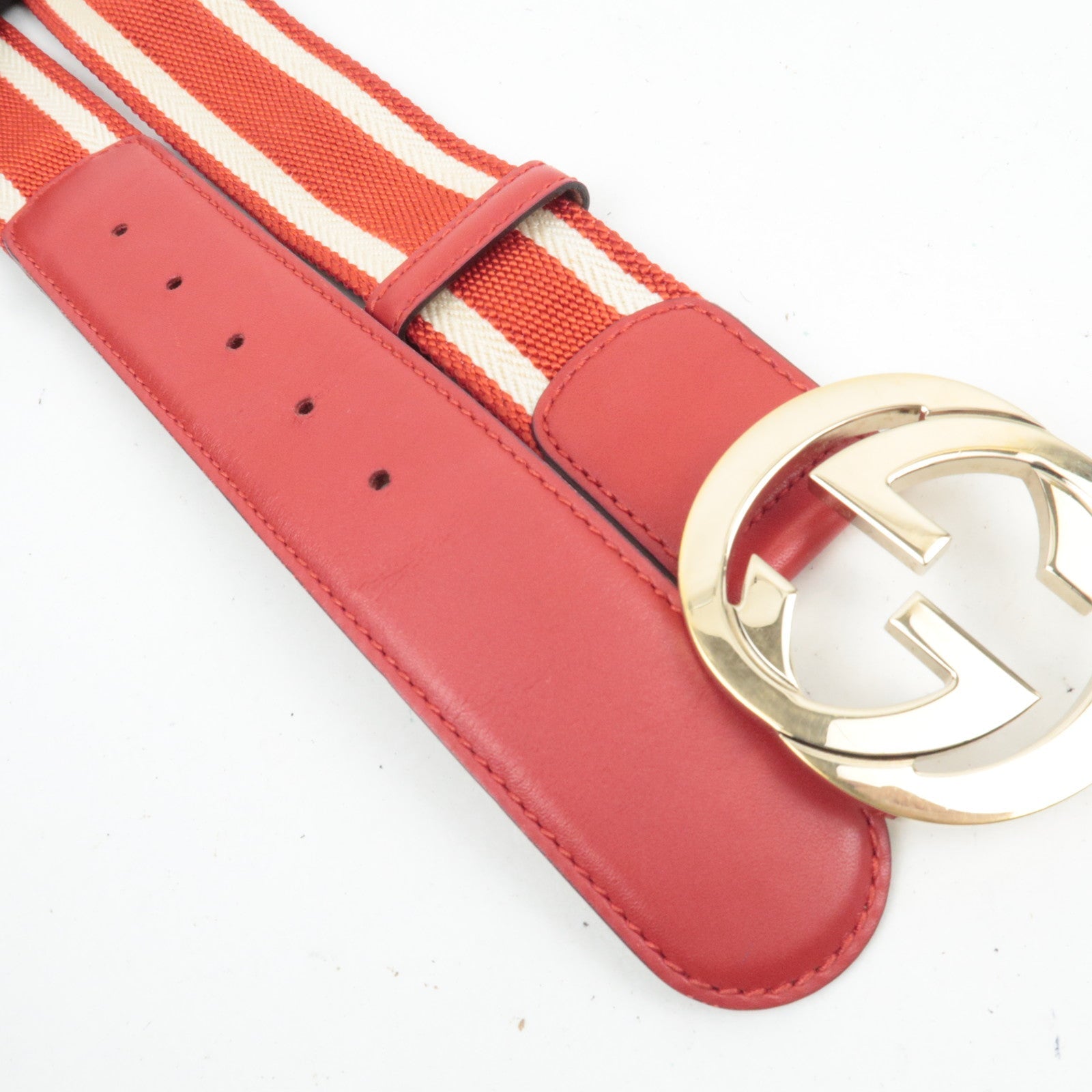 GUCCI Interlocking G Belt 85/34 Canvas Leather Red 114876
