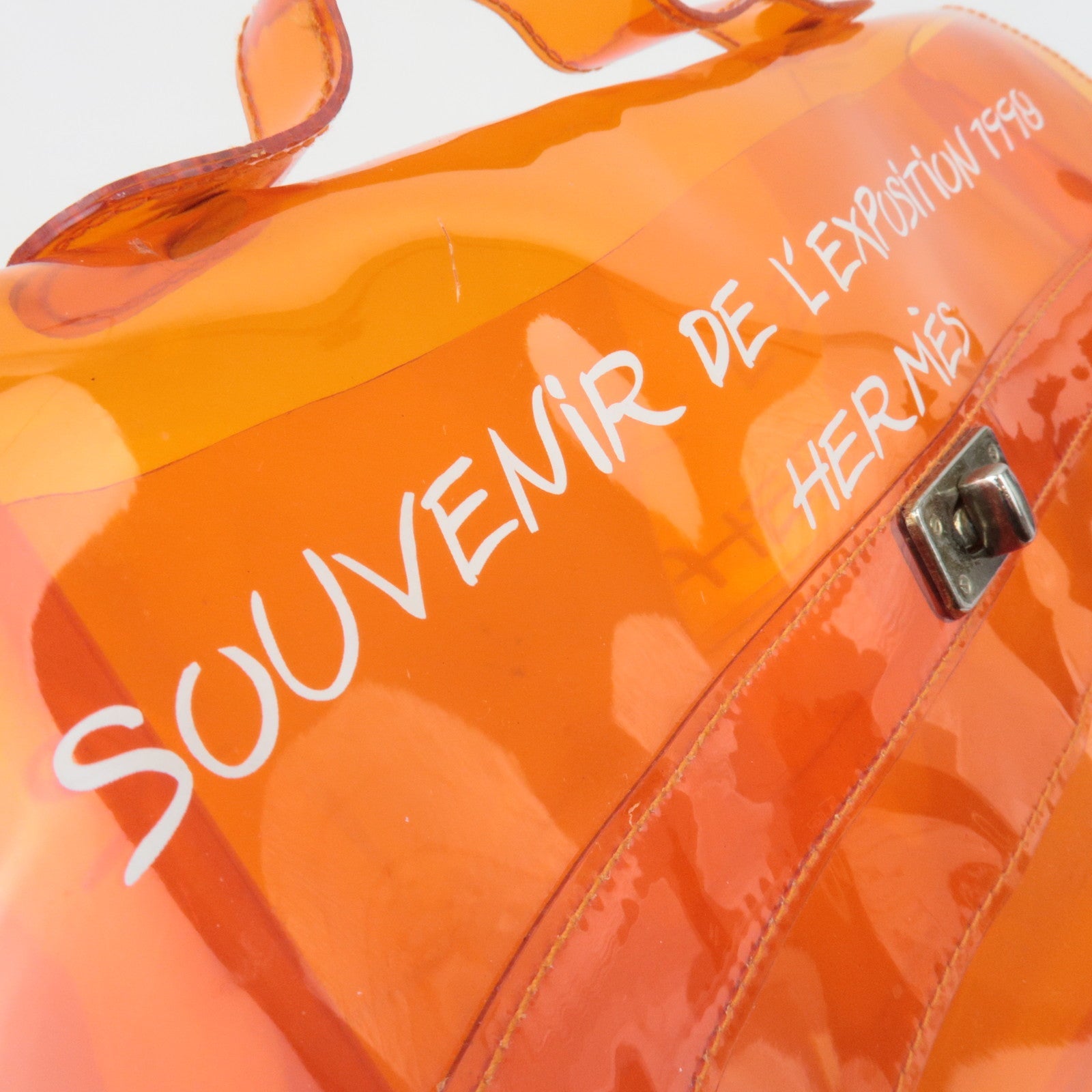 HERMES Vinyl Kelly Handbag Clear Orange