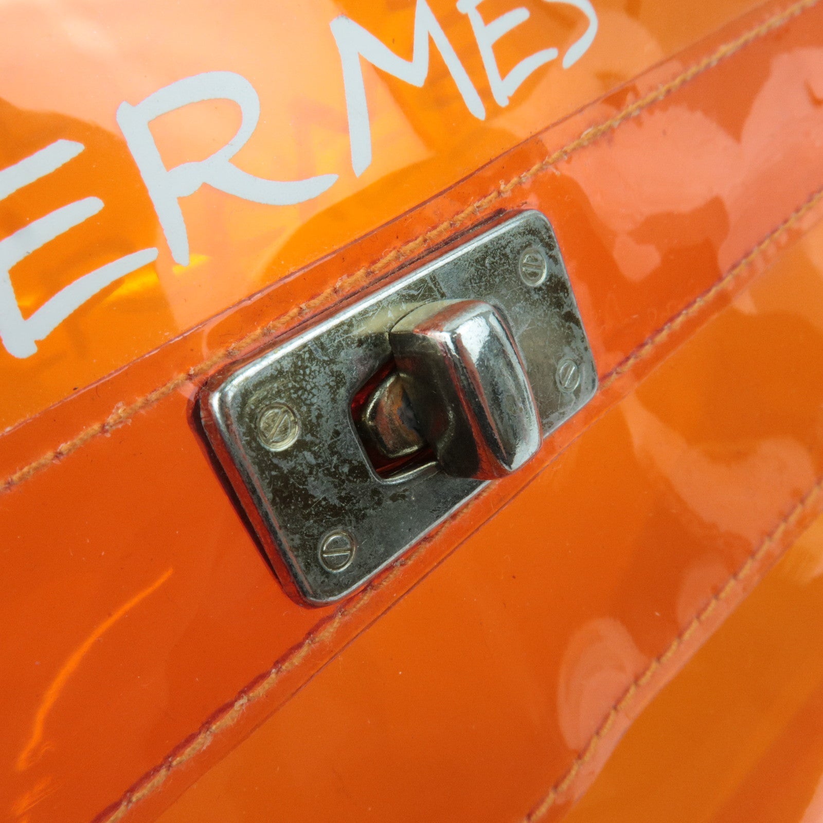 HERMES Vinyl Kelly Handbag Clear Orange