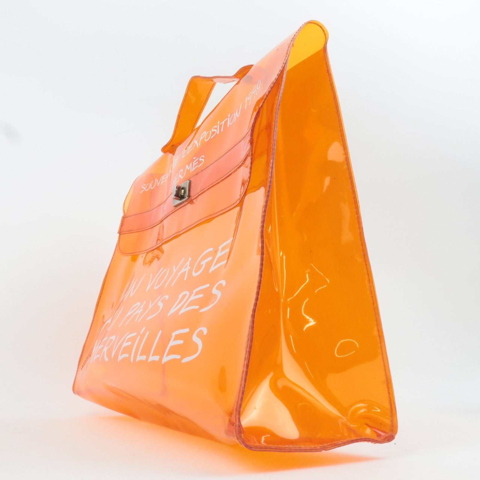 HERMES Vinyl Kelly Handbag Clear Orange