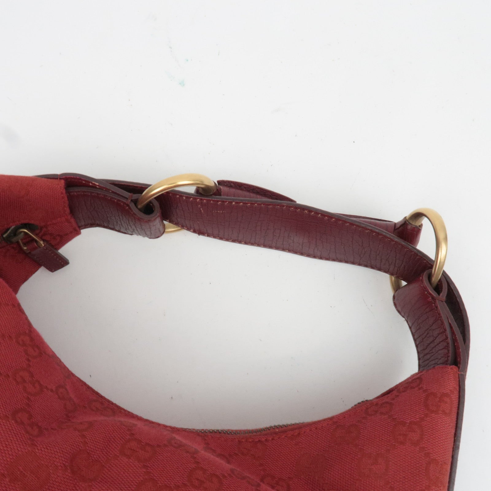 GUCCI Horsebit GG Canvas Shoulder Bag Red 115867