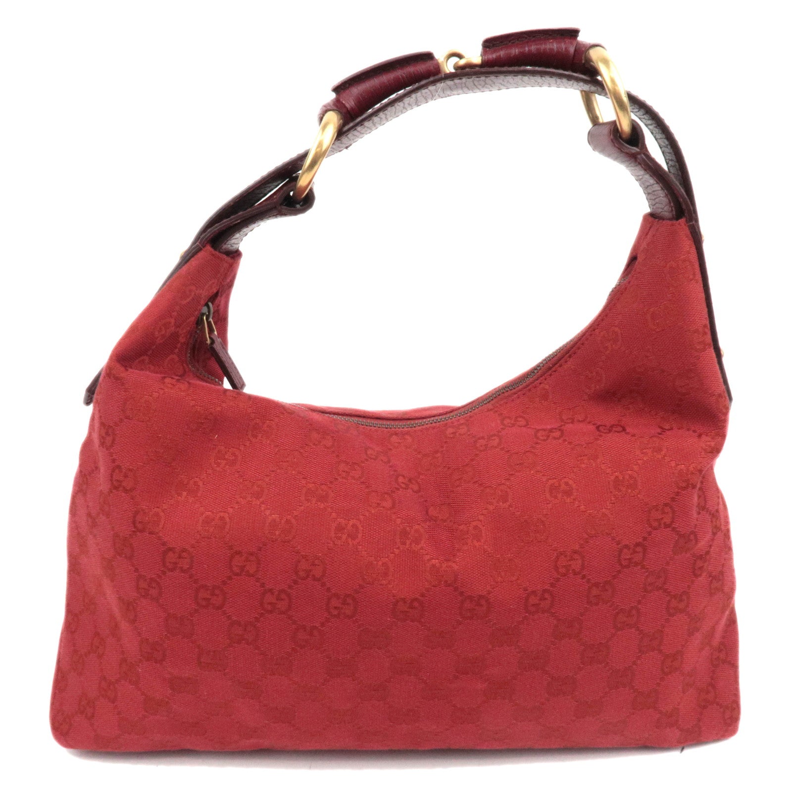 GUCCI Horsebit GG Canvas Shoulder Bag Red 11586786671