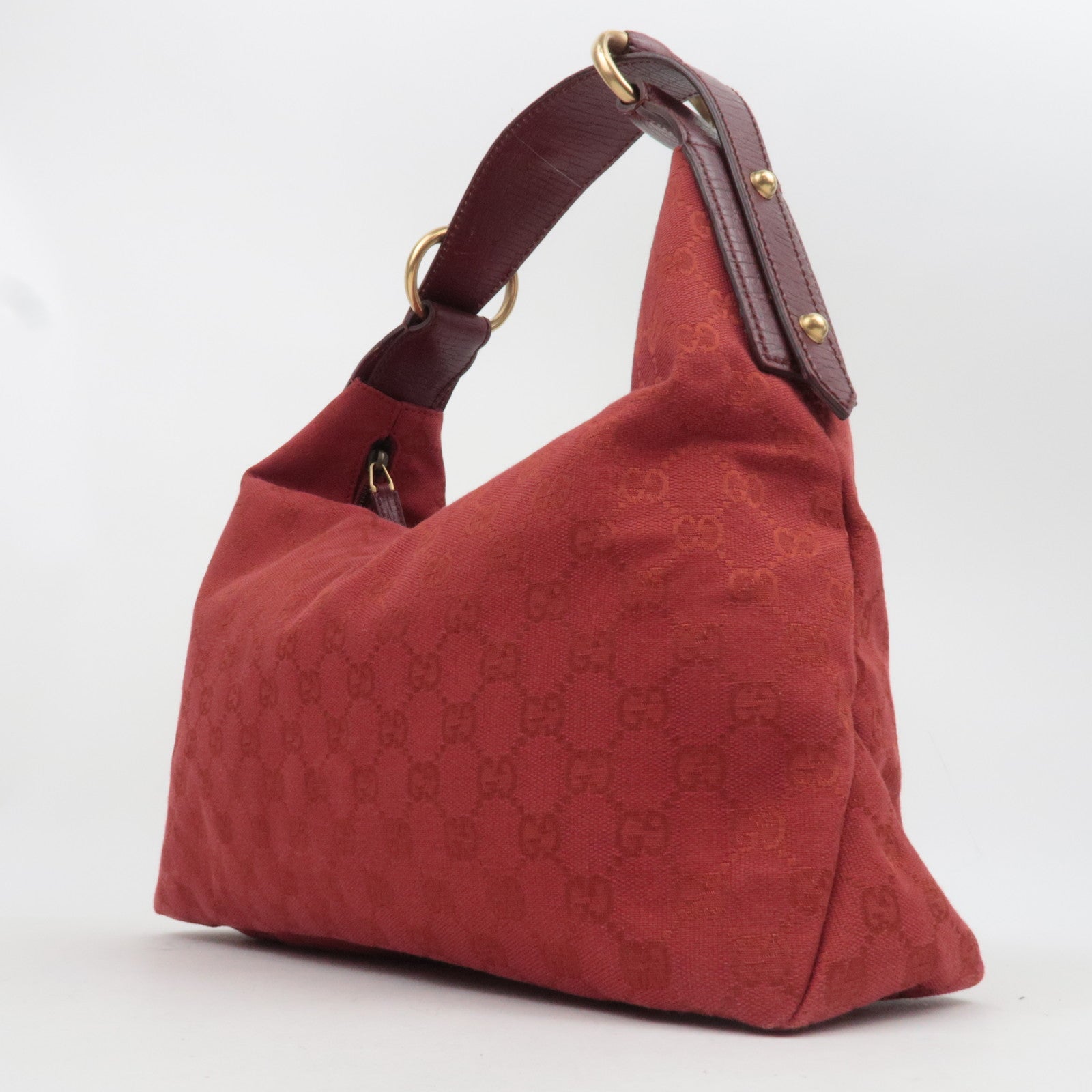 GUCCI Horsebit GG Canvas Shoulder Bag Red 115867