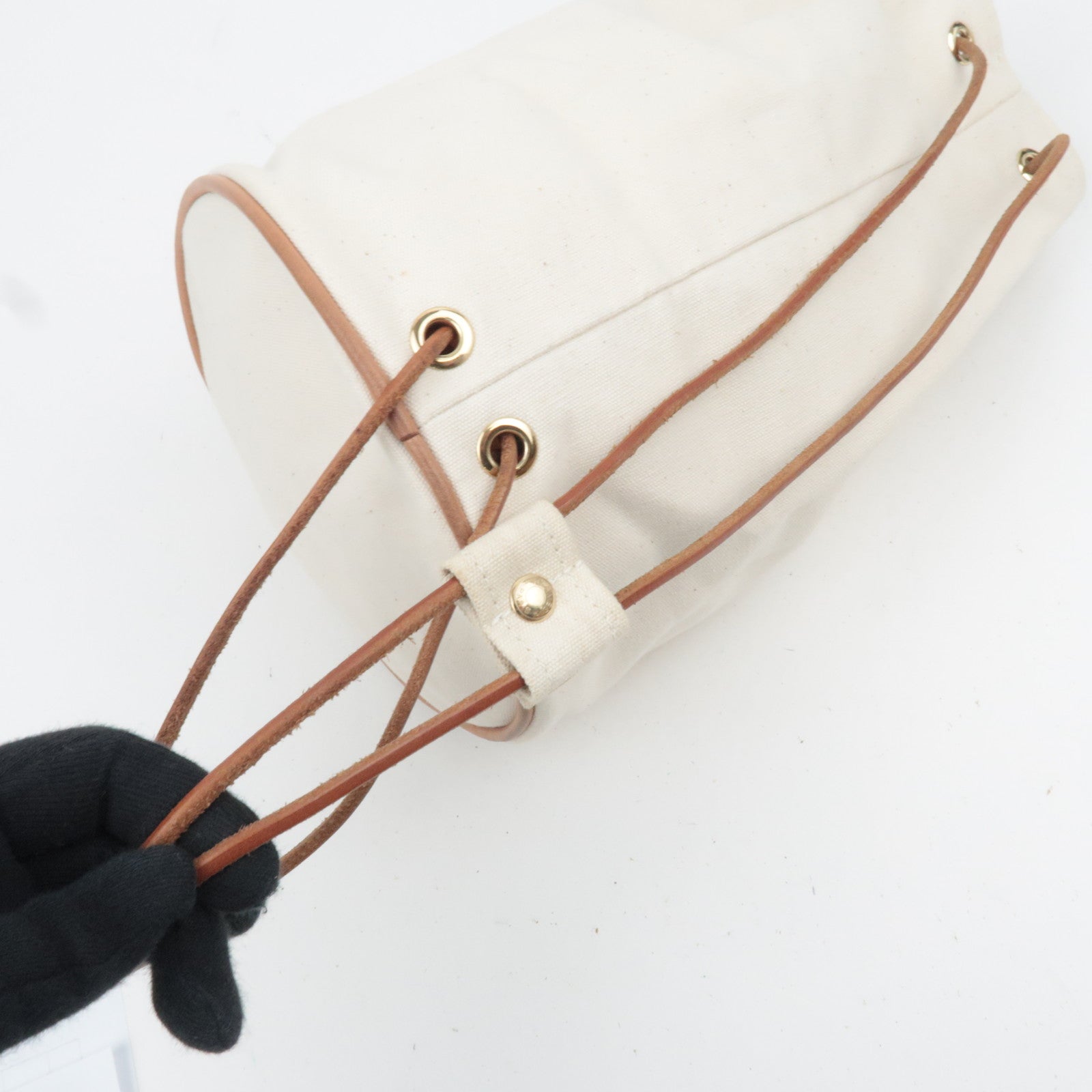 HERMES Polochon Mimile PM Canvas Leather Shoulder Bag Ivory