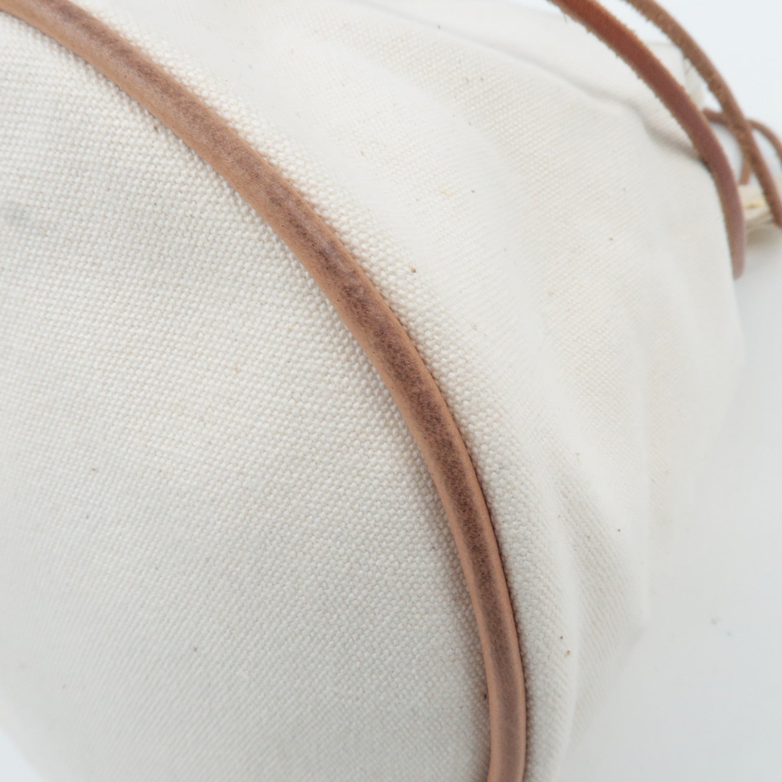 HERMES Polochon Mimile PM Canvas Leather Shoulder Bag Ivory